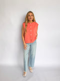 Evara Rolled Hem Button Sweater Vest in Melon