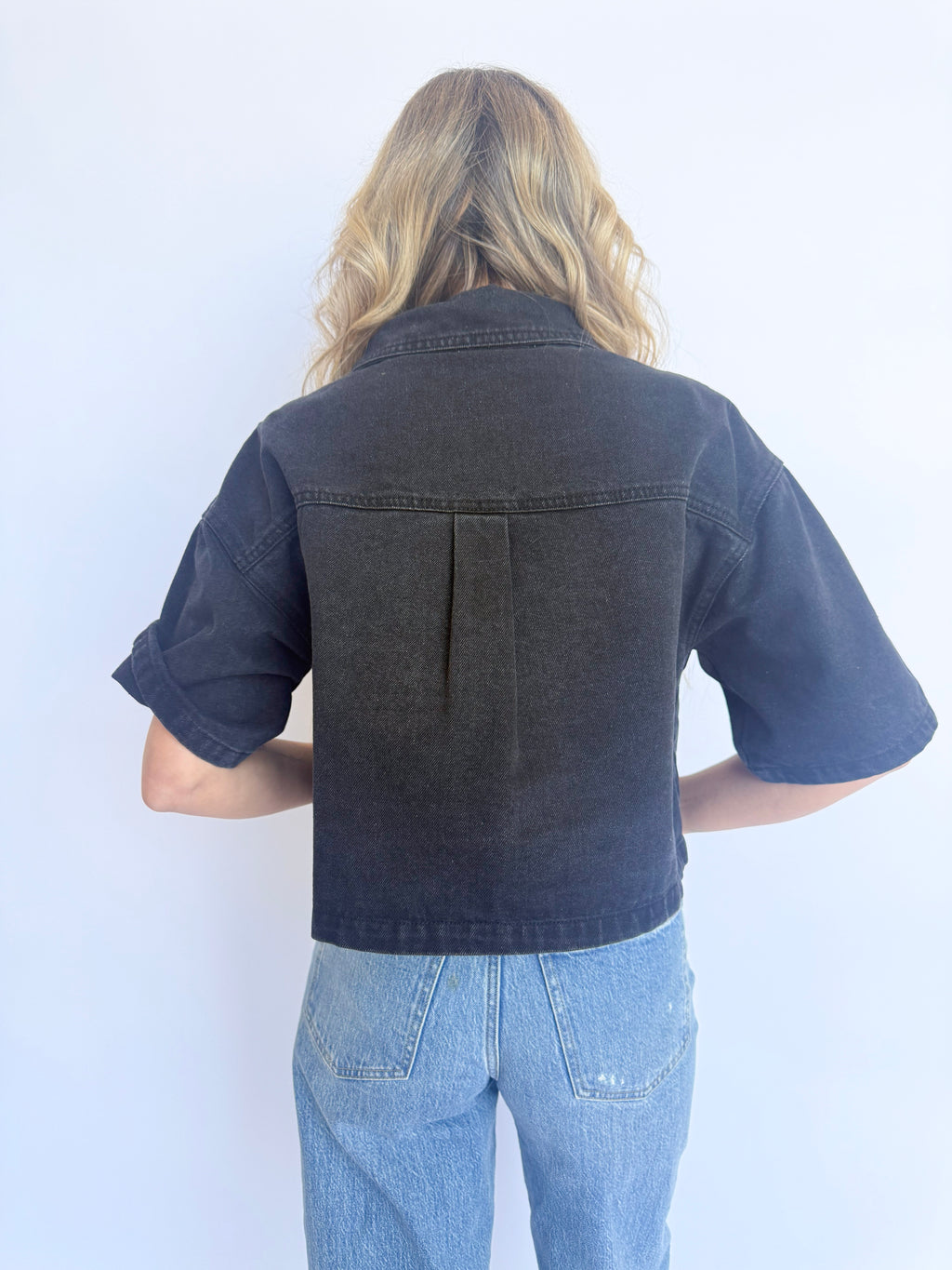 Isabeau Cropped Denim Top in Black