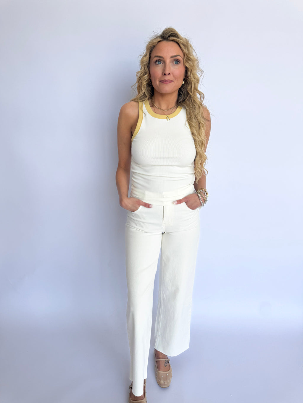 Indira Wide Leg Jeans in Eggshell