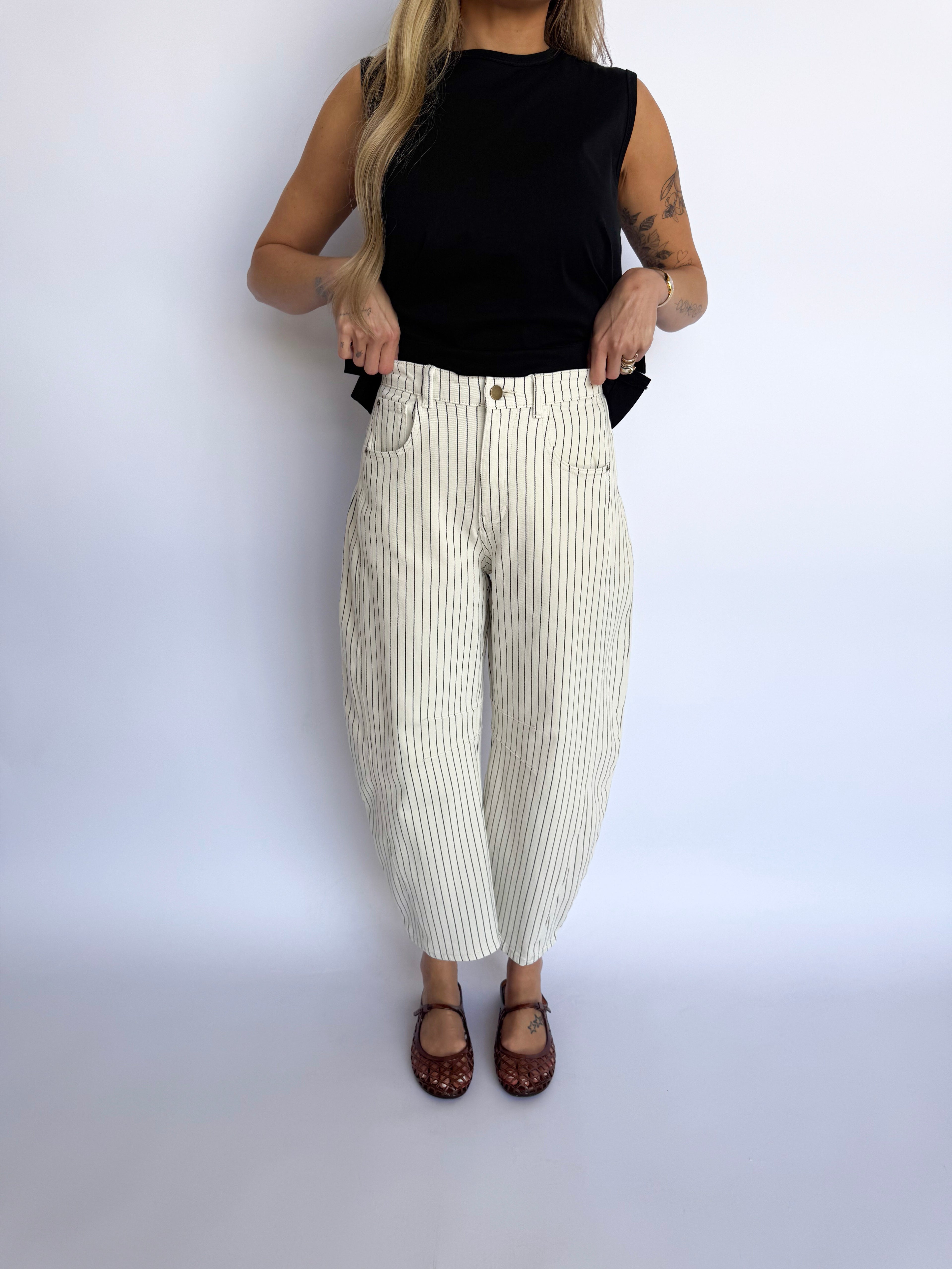 Cozette Pinstriped Barrel Pants