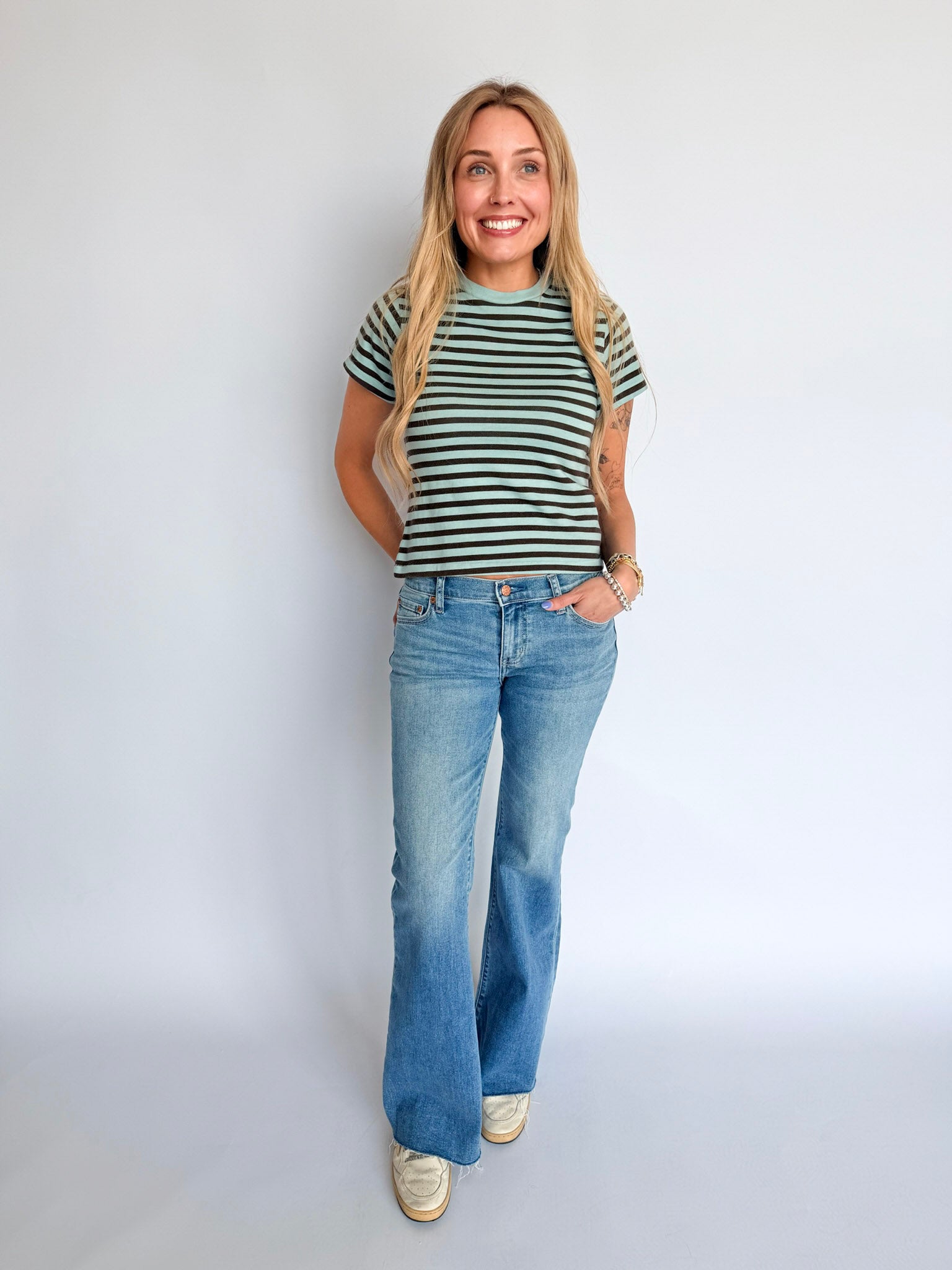 Emma Stripe Vintage Tee in Cloud Blue