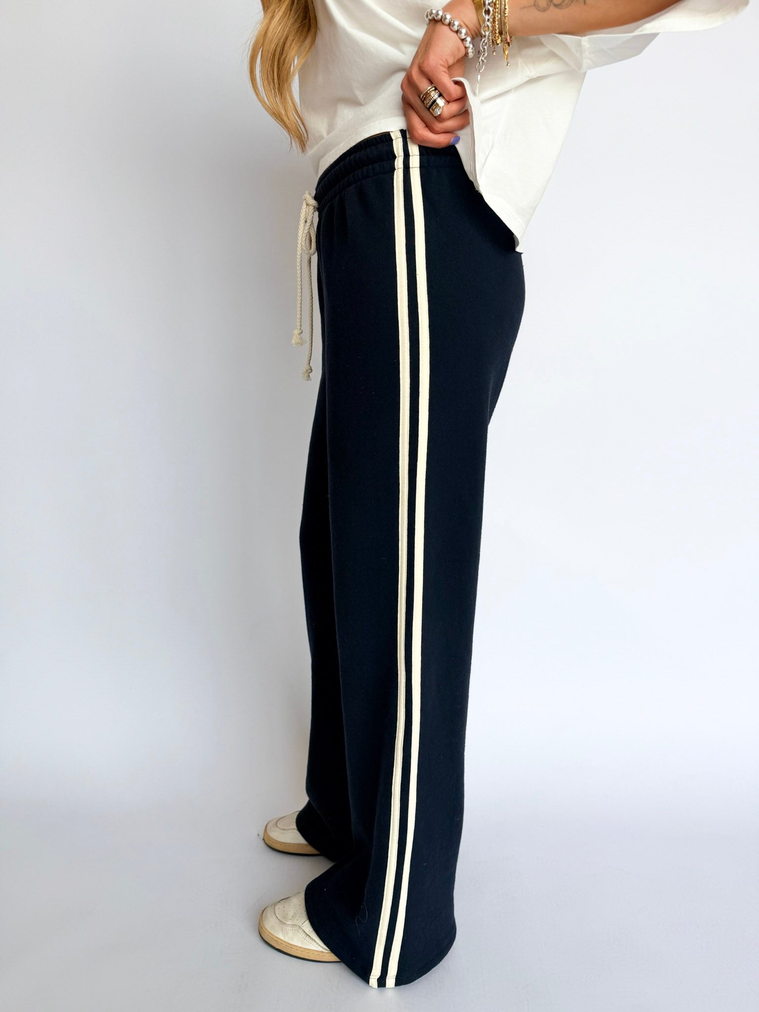 Charlotte Solid Track Pants in Black Onyx