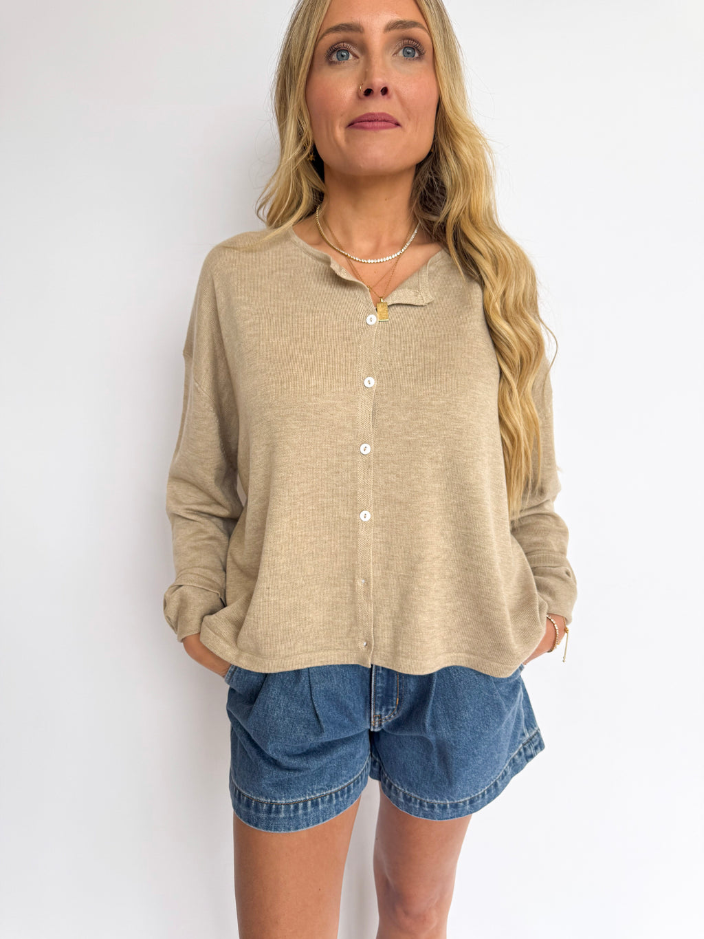 Greer Lightweight Cardigan in Oatmeal