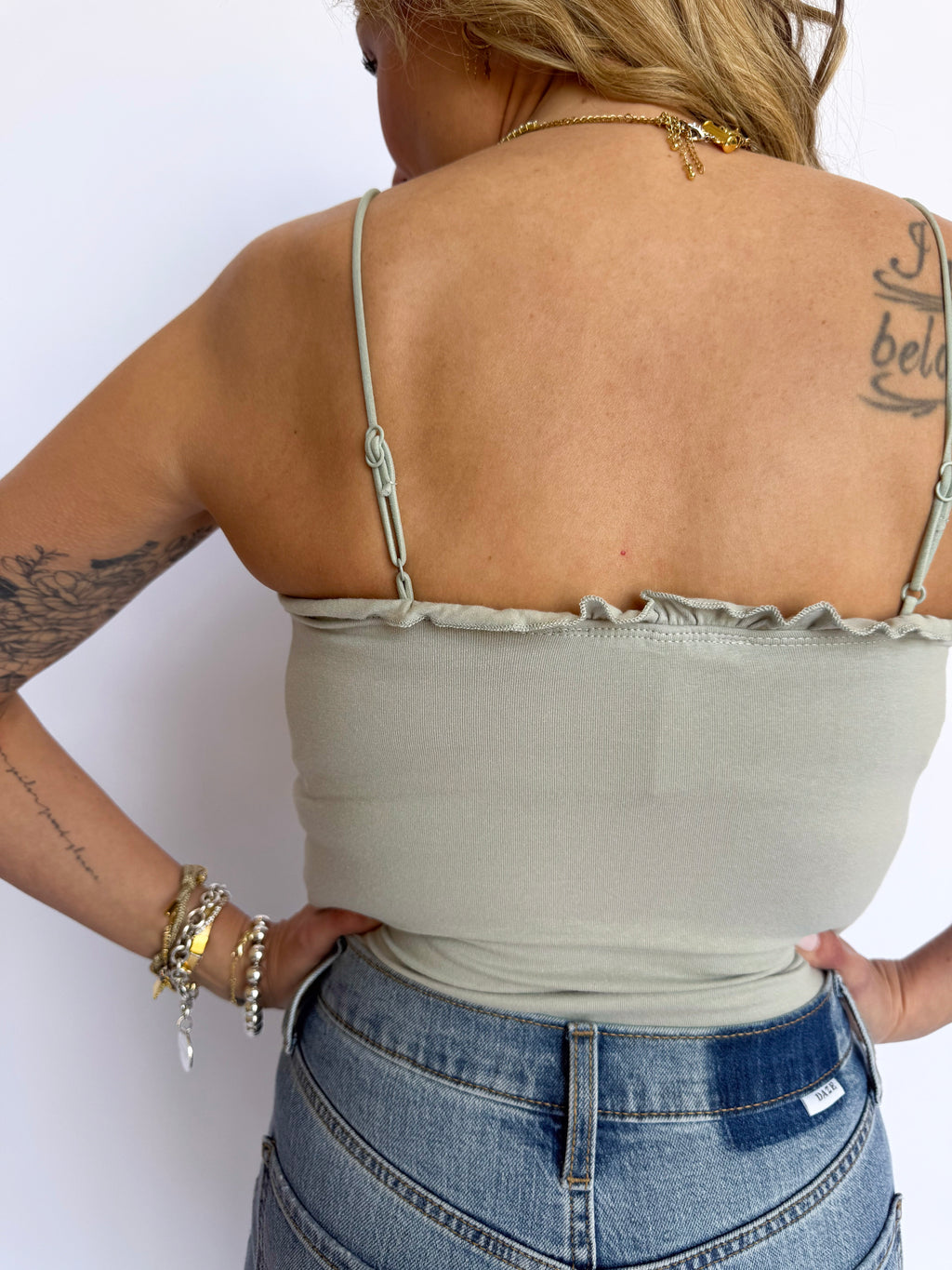 Quinnley Ruffle Cami Bodysuit in Sage