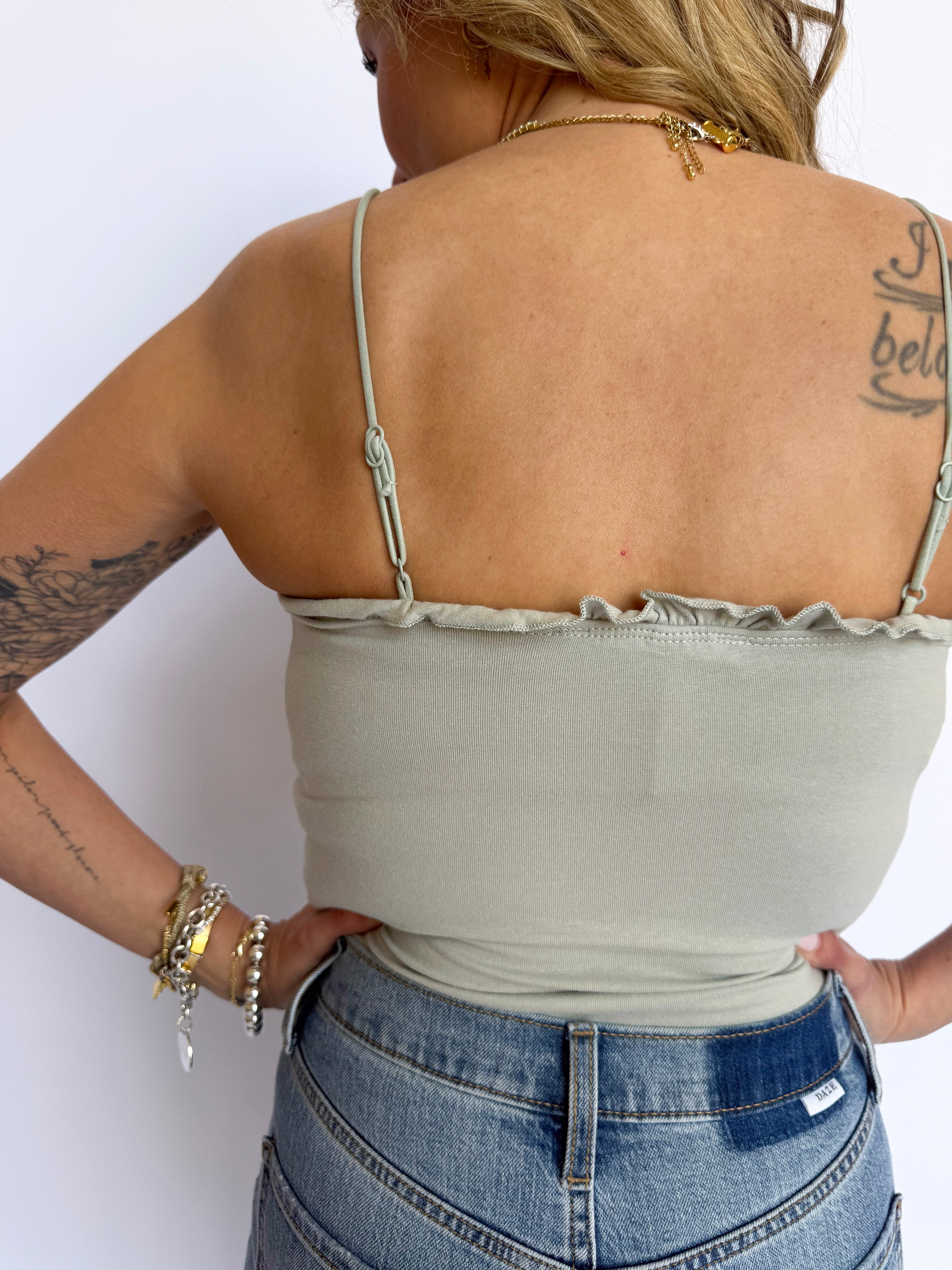 Quinnley Ruffle Cami Bodysuit in Sage