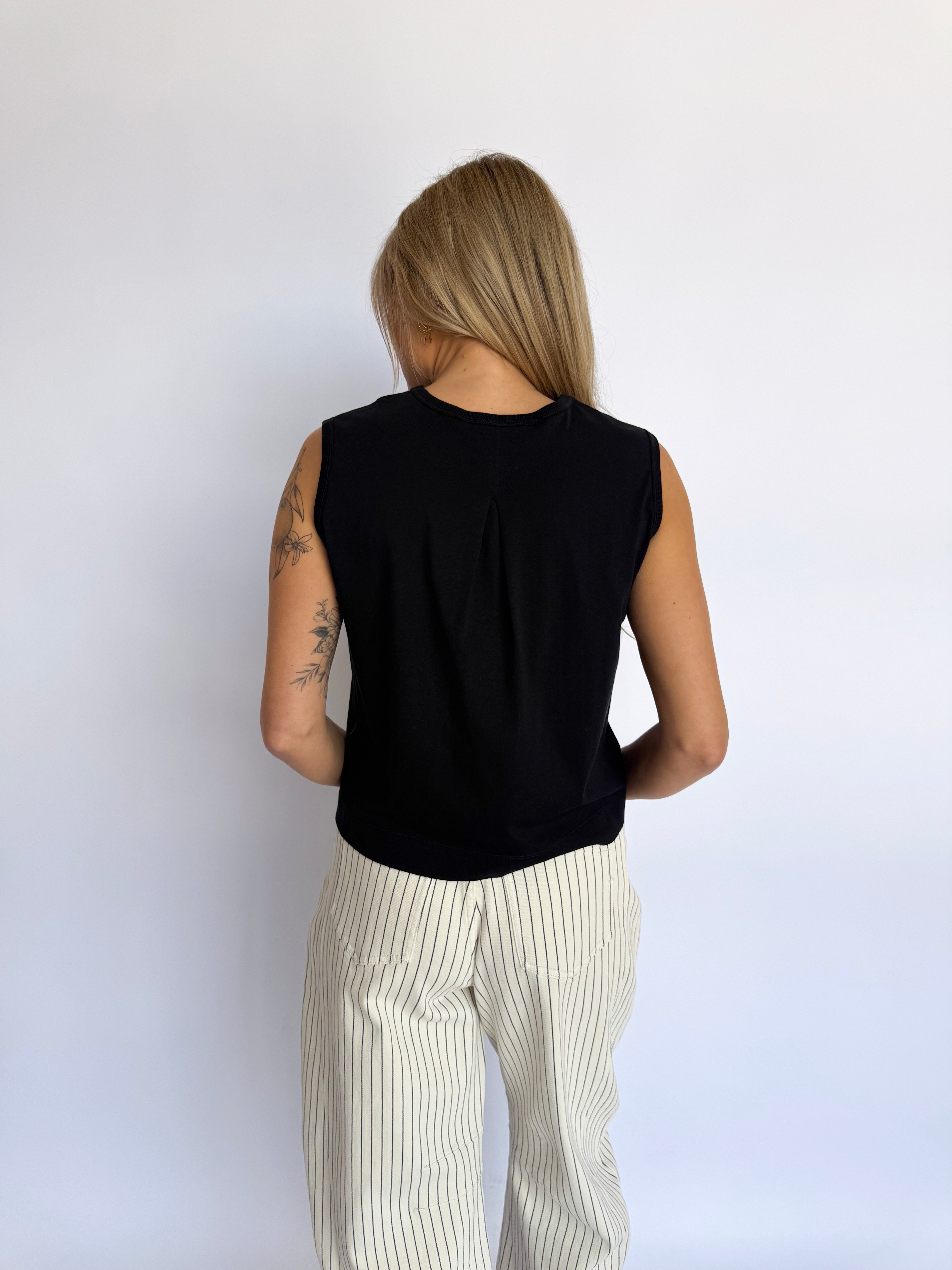 Nave Sleeveless Top with Back Pleats in Black