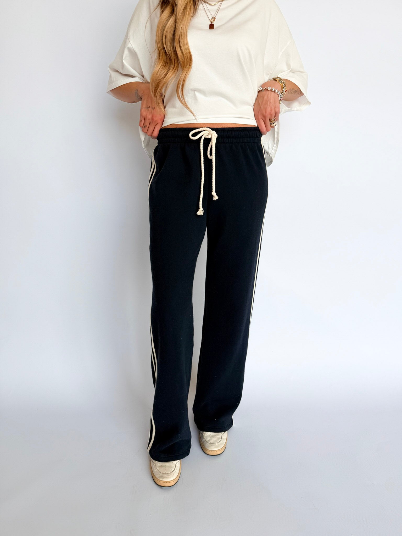 Charlotte Solid Track Pants in Black Onyx