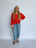 Ari Button Sweater in Deep Orange Pink