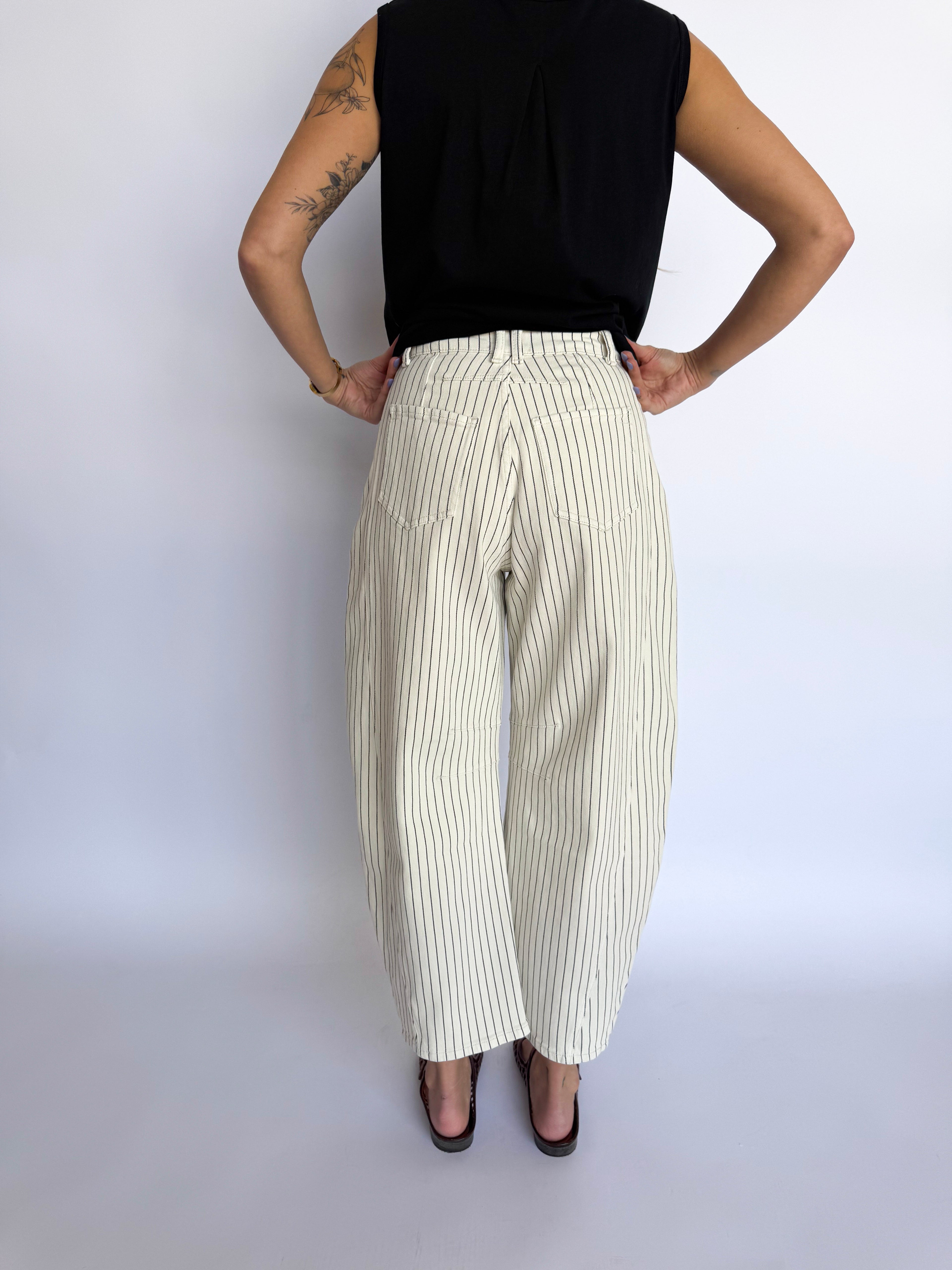 Cozette Pinstriped Barrel Pants