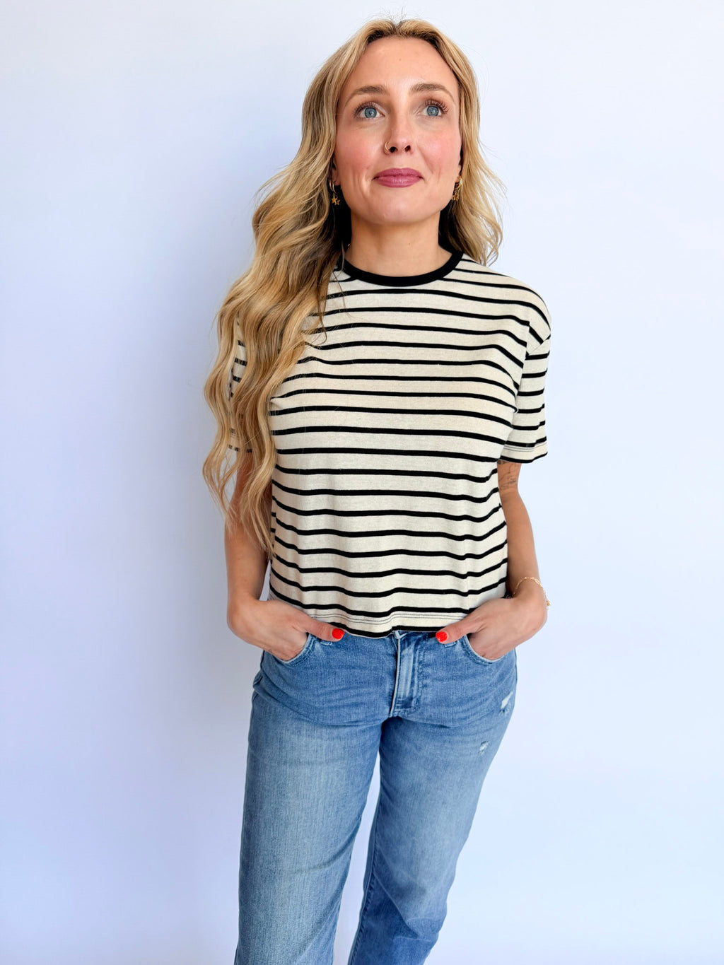 Xanthe Striped Ringer Tee in Black