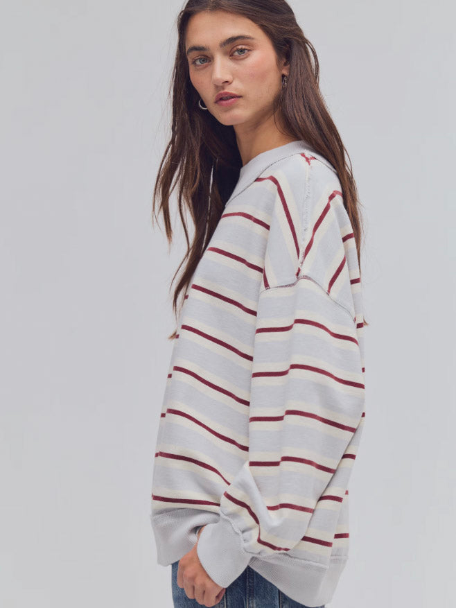 Palm Springs Striped Pullover - Washed Blue Combo