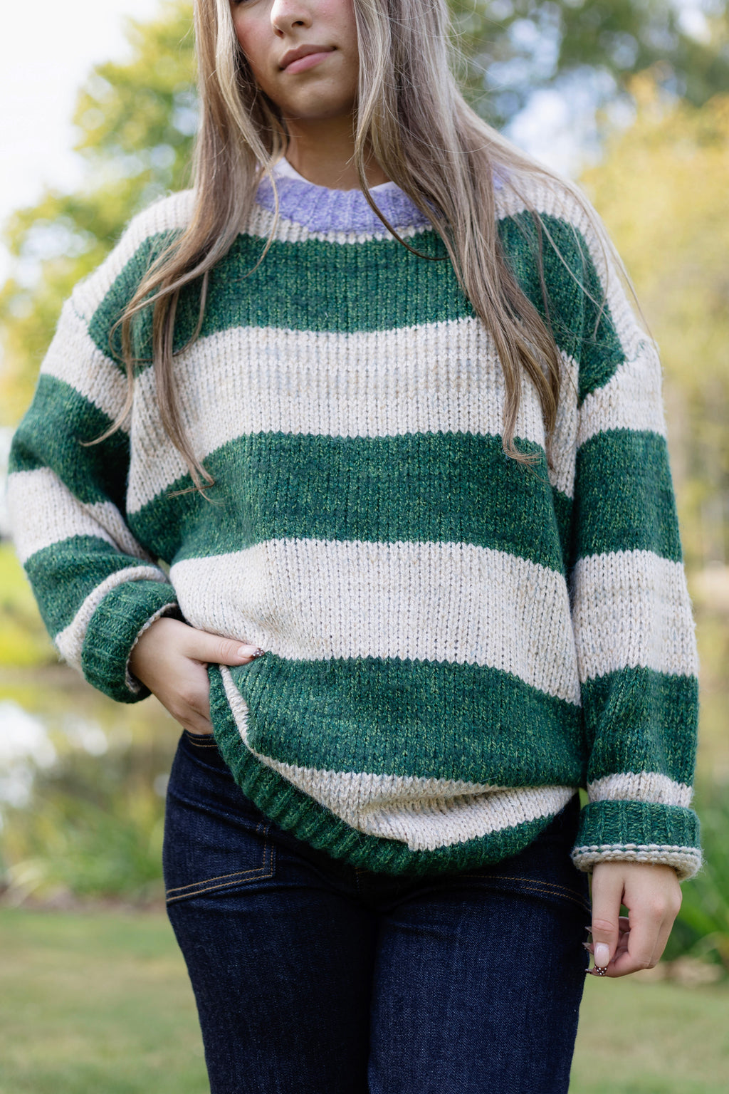 Alina Oversized Stripe Sweater in Green