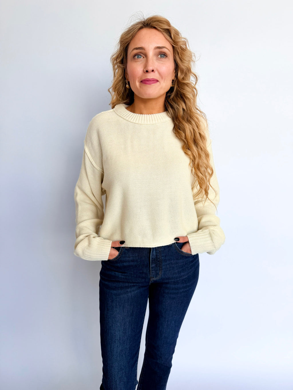 Cecelia Seamed Oversized Sweater in Cream