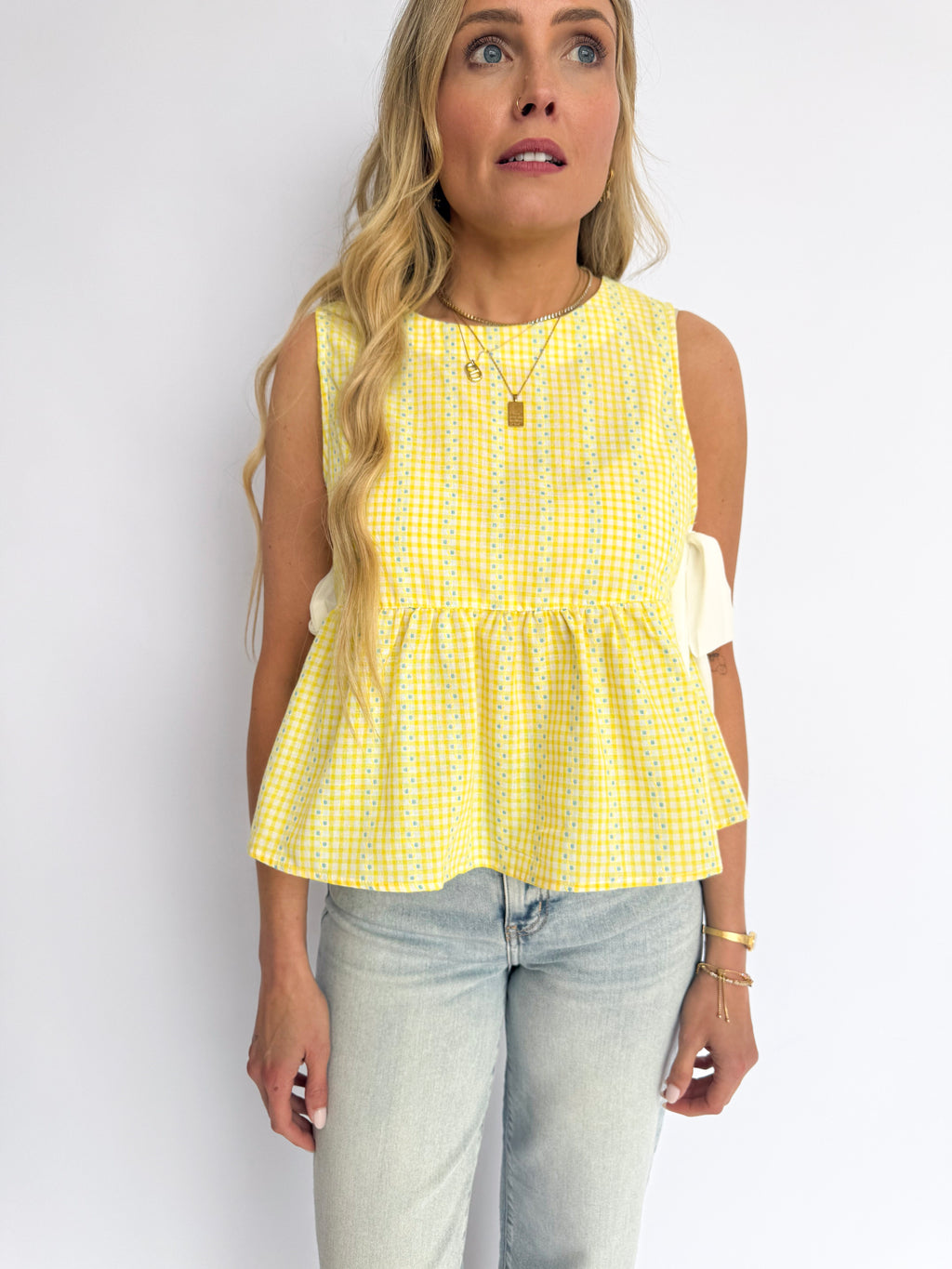 Dorinda Peplum Top in Yellow