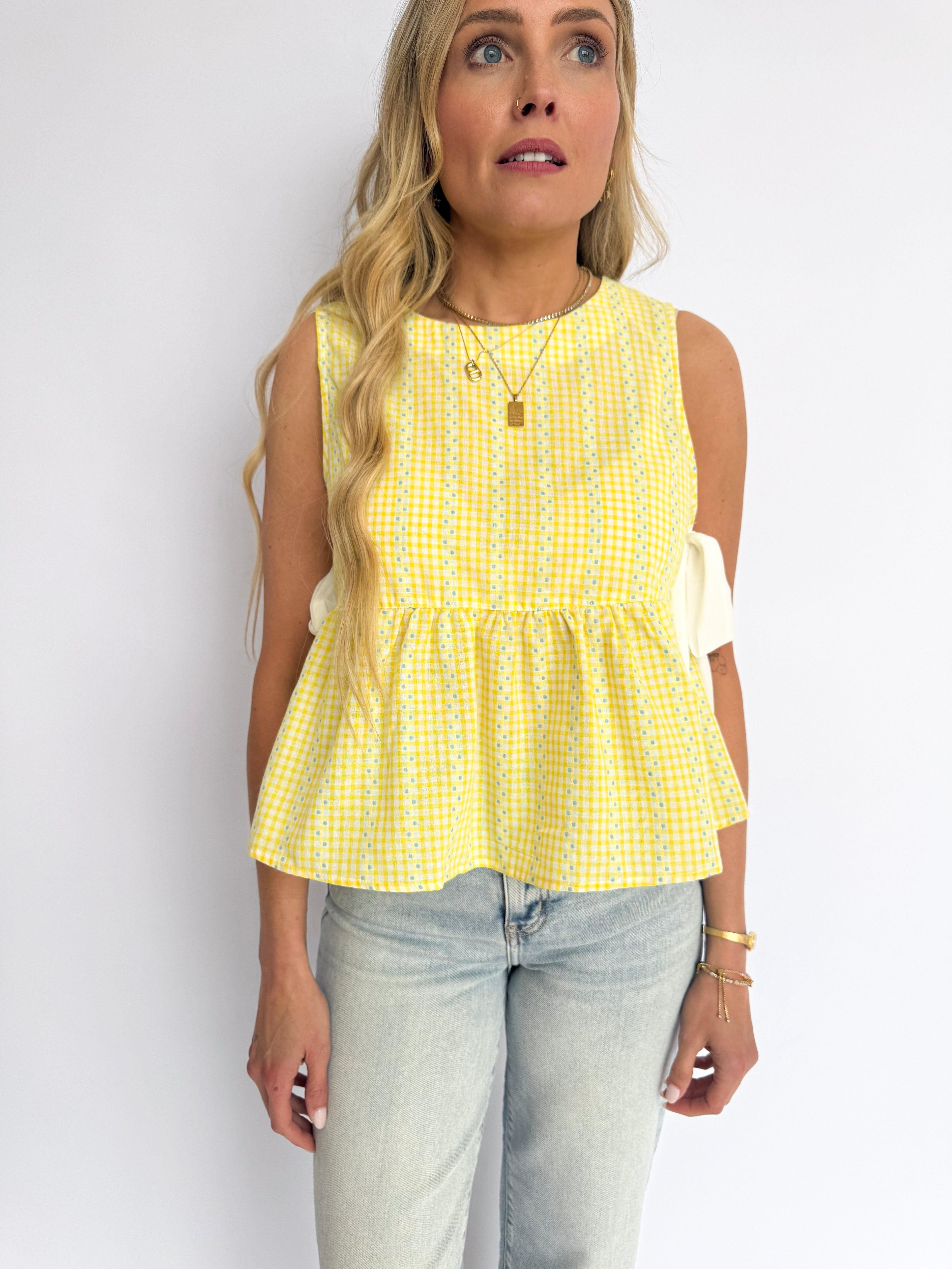 Dorinda Peplum Top in Yellow