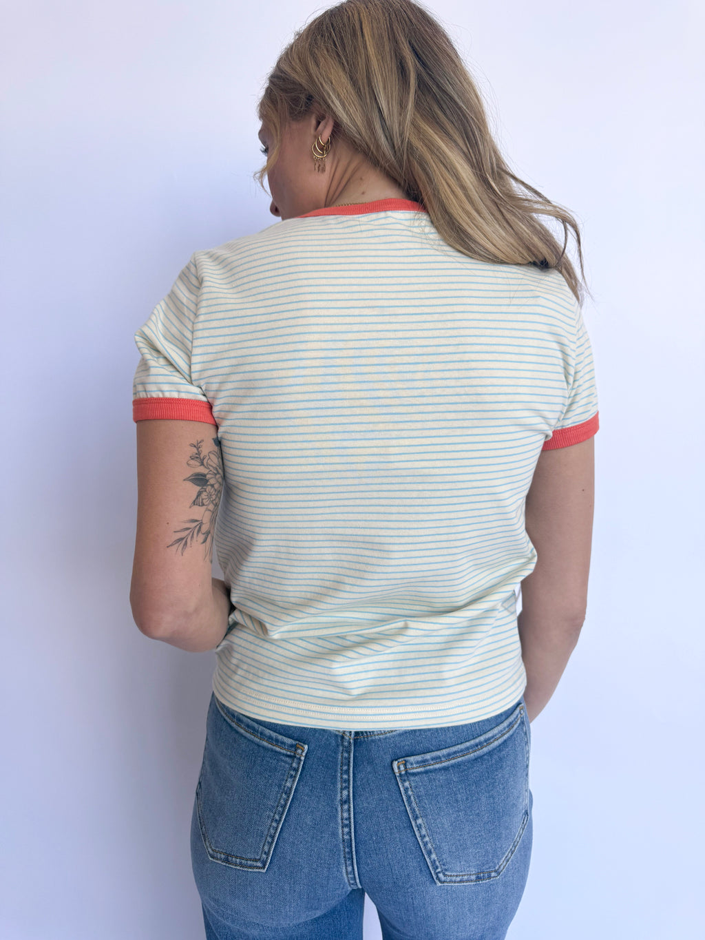 Florence Striped Knit Tee in Cream + Sky