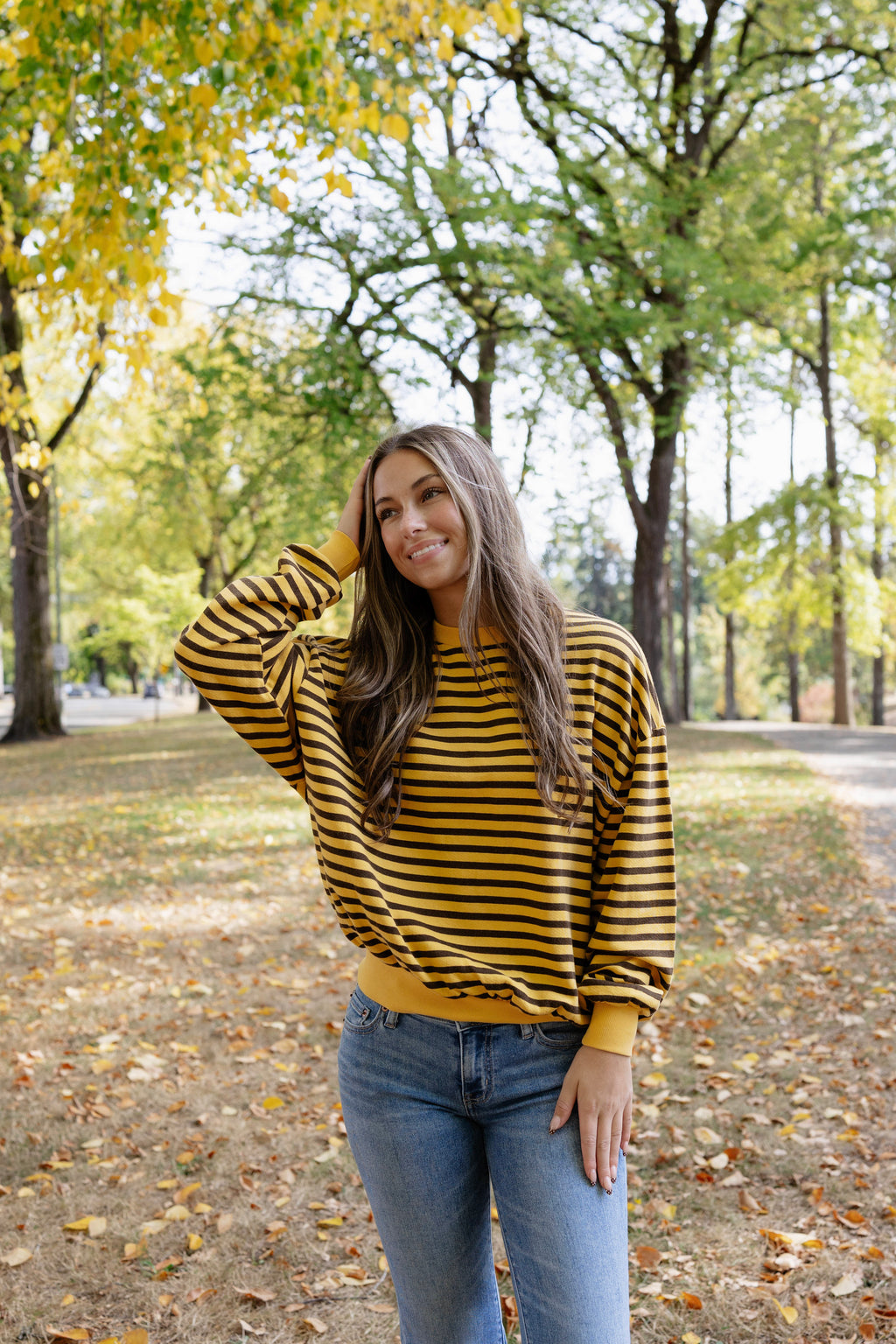 Piper Striped Terry Oversized Sweatshirt in Yellow Gold