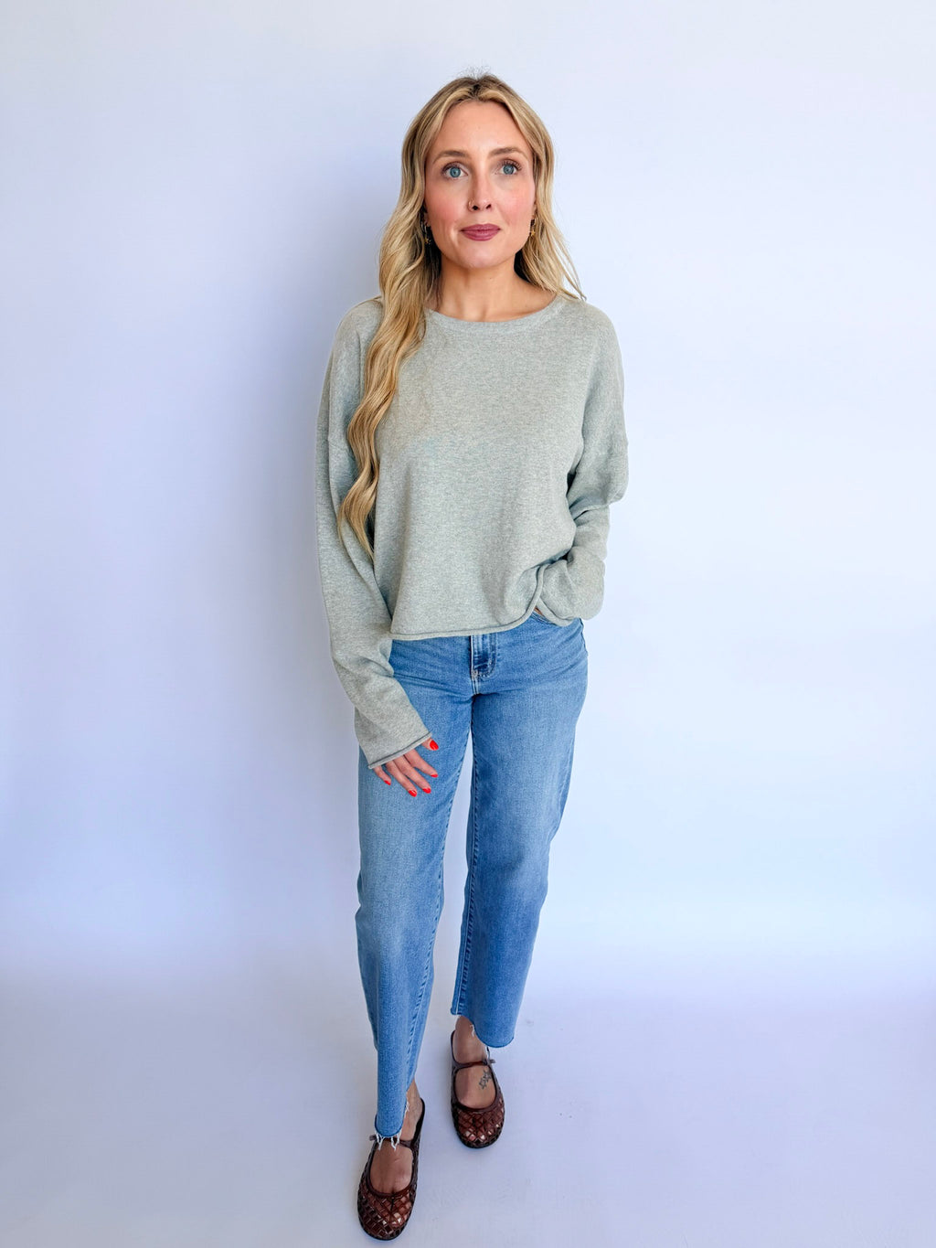 Elliot Rolled Hem Sweater in Grey