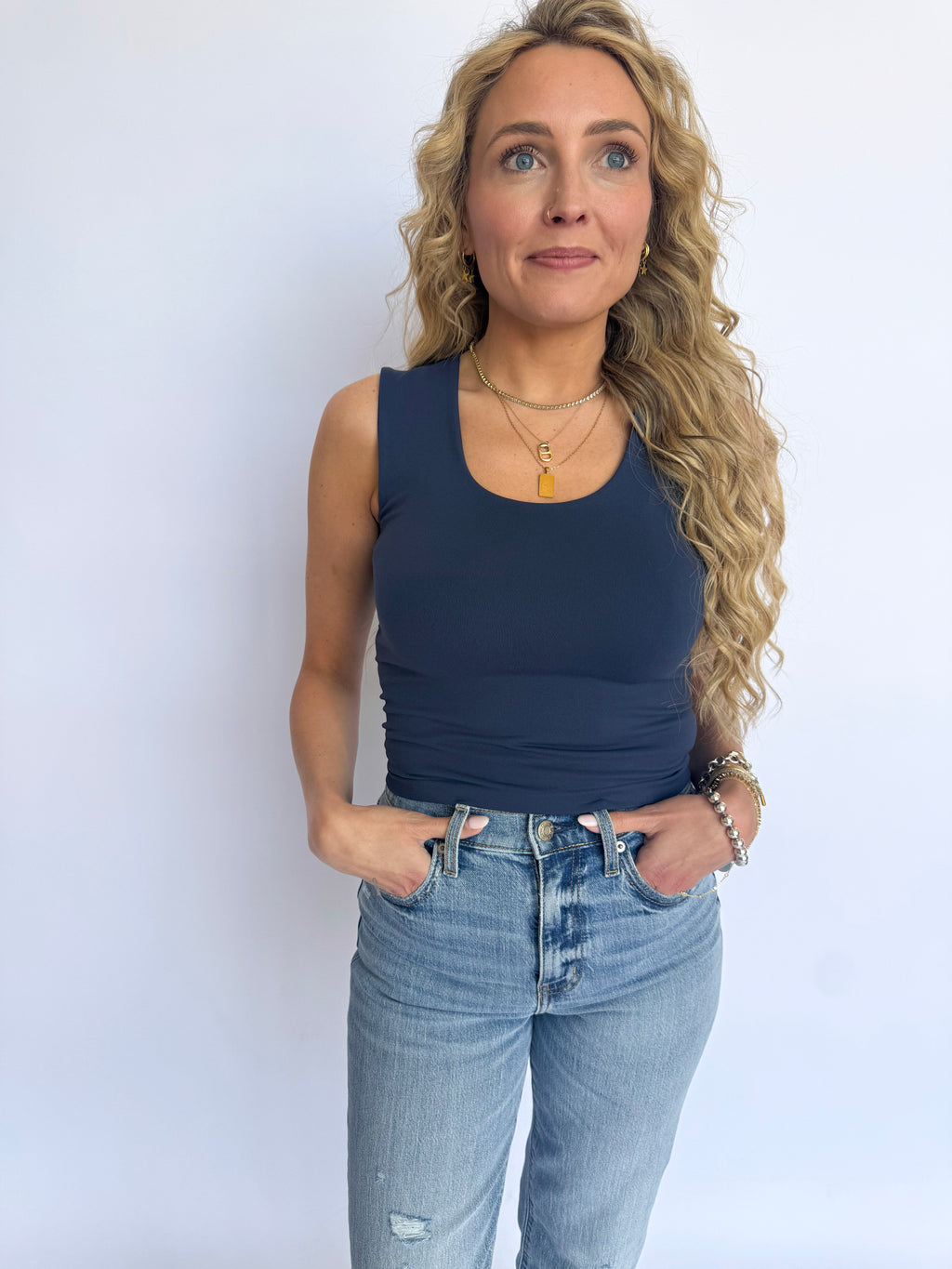 Hattie Double Layered Seamless Top in Prussian Blue