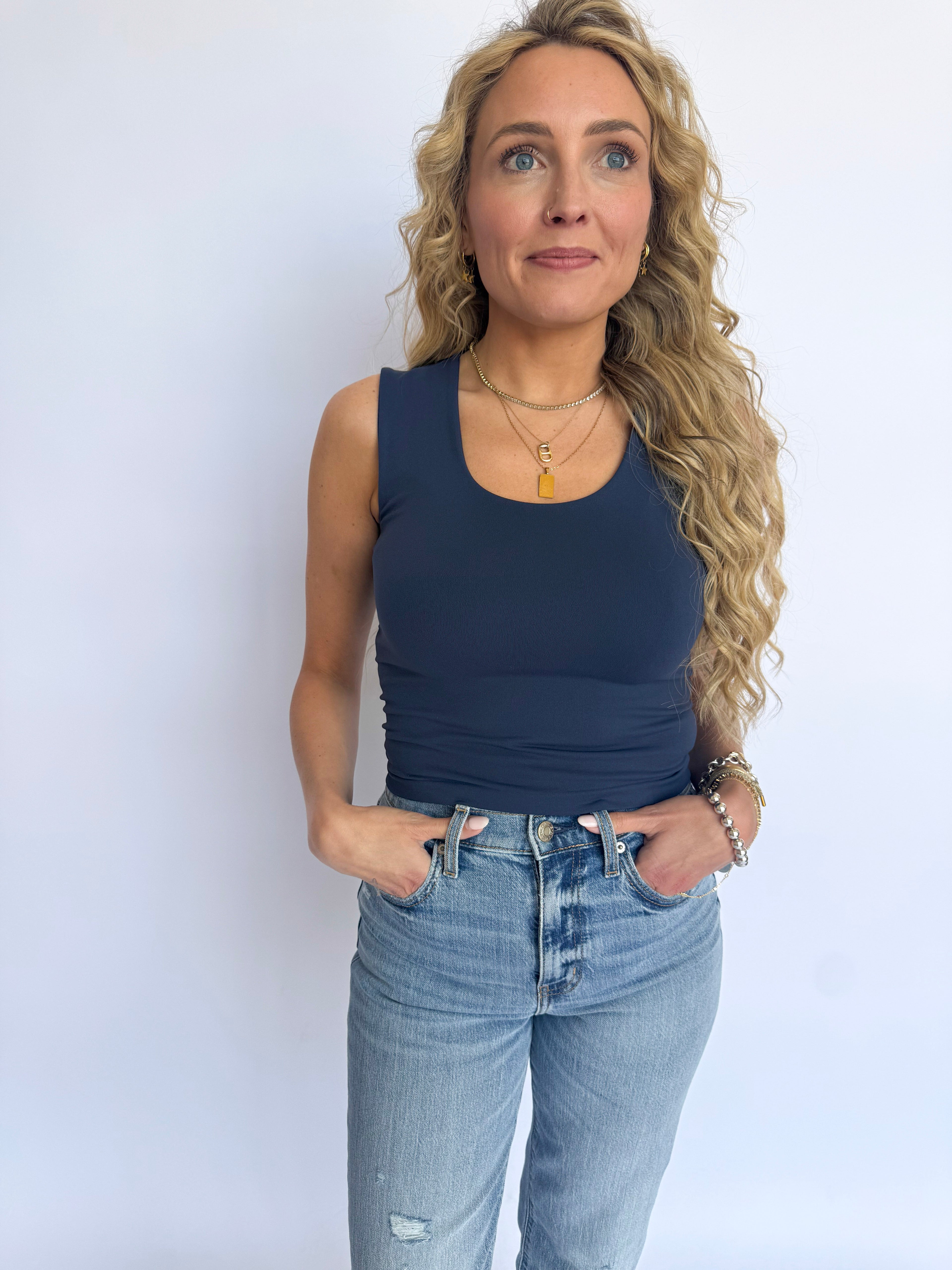 Hattie Double Layered Seamless Top in Prussian Blue