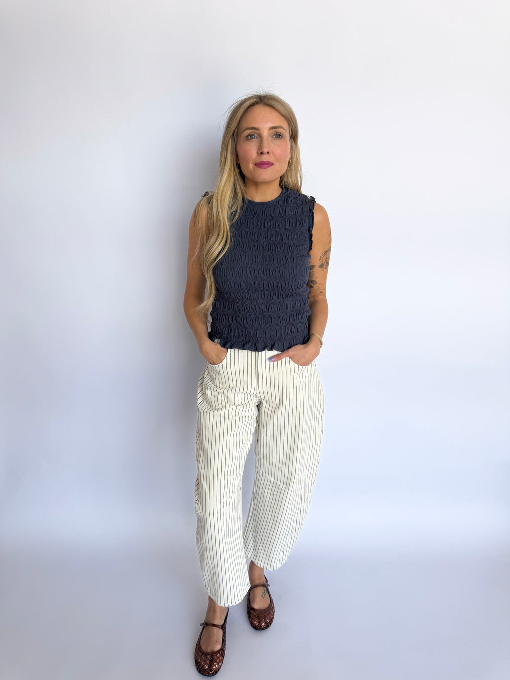 Lucinda Smocked Sleeveless Top in Navy