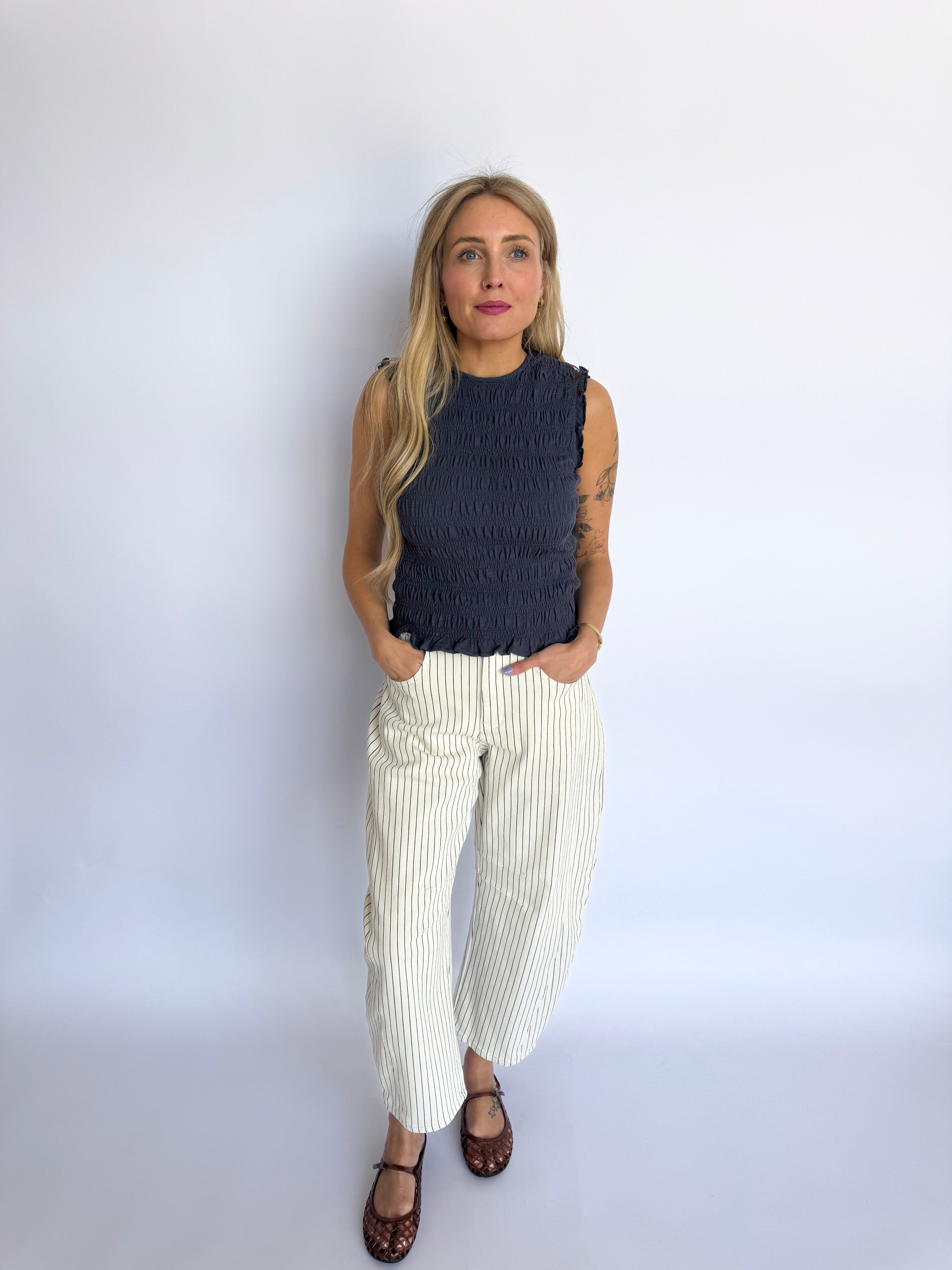Lucinda Smocked Sleeveless Top in Navy