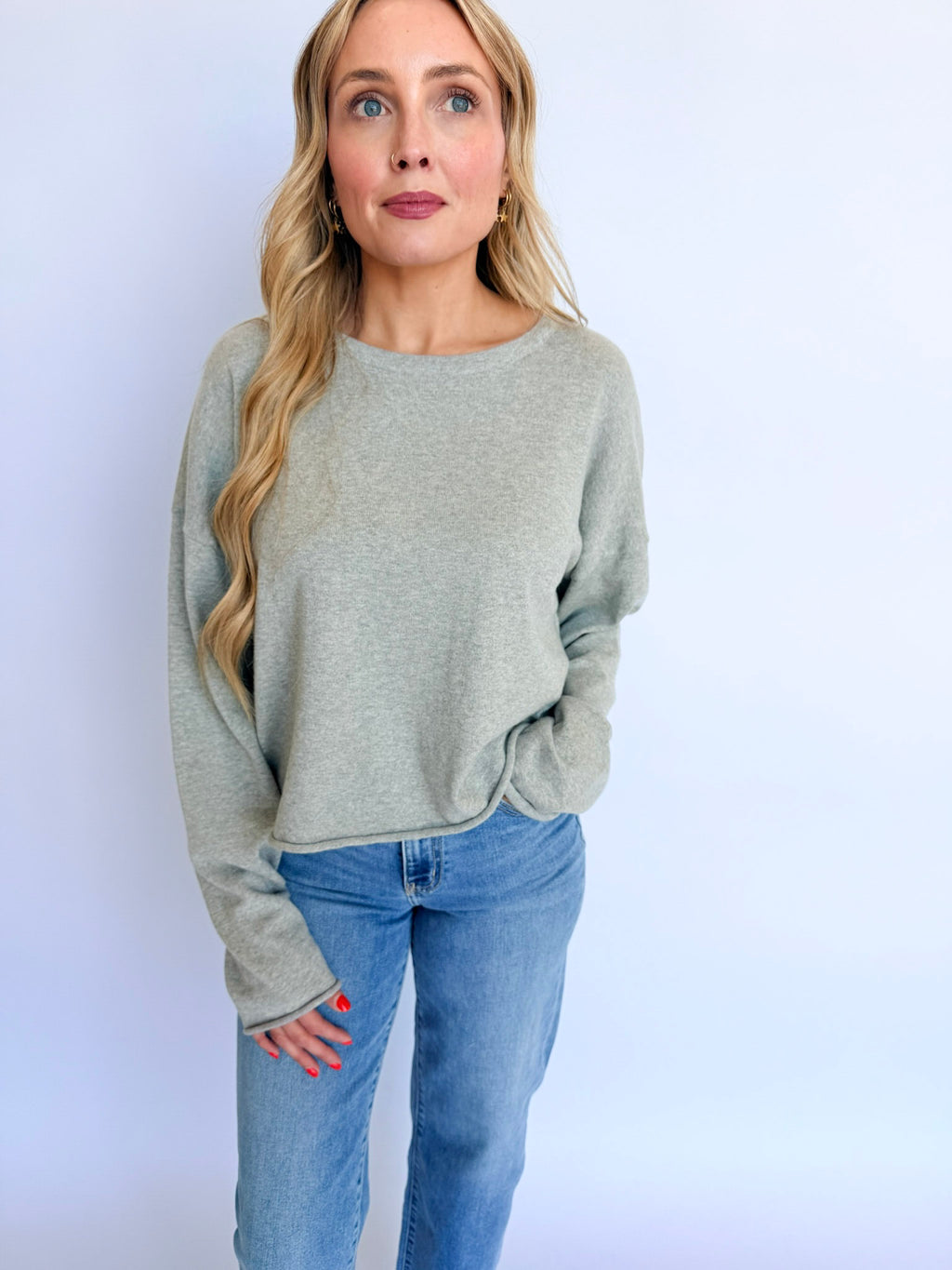 Elliot Rolled Hem Sweater in Grey
