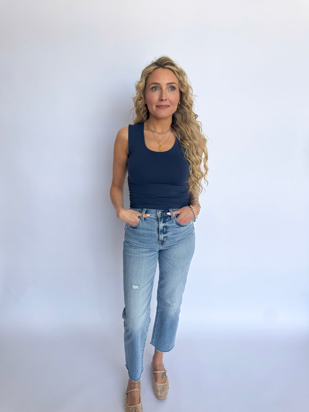 Hattie Double Layered Seamless Top in Prussian Blue