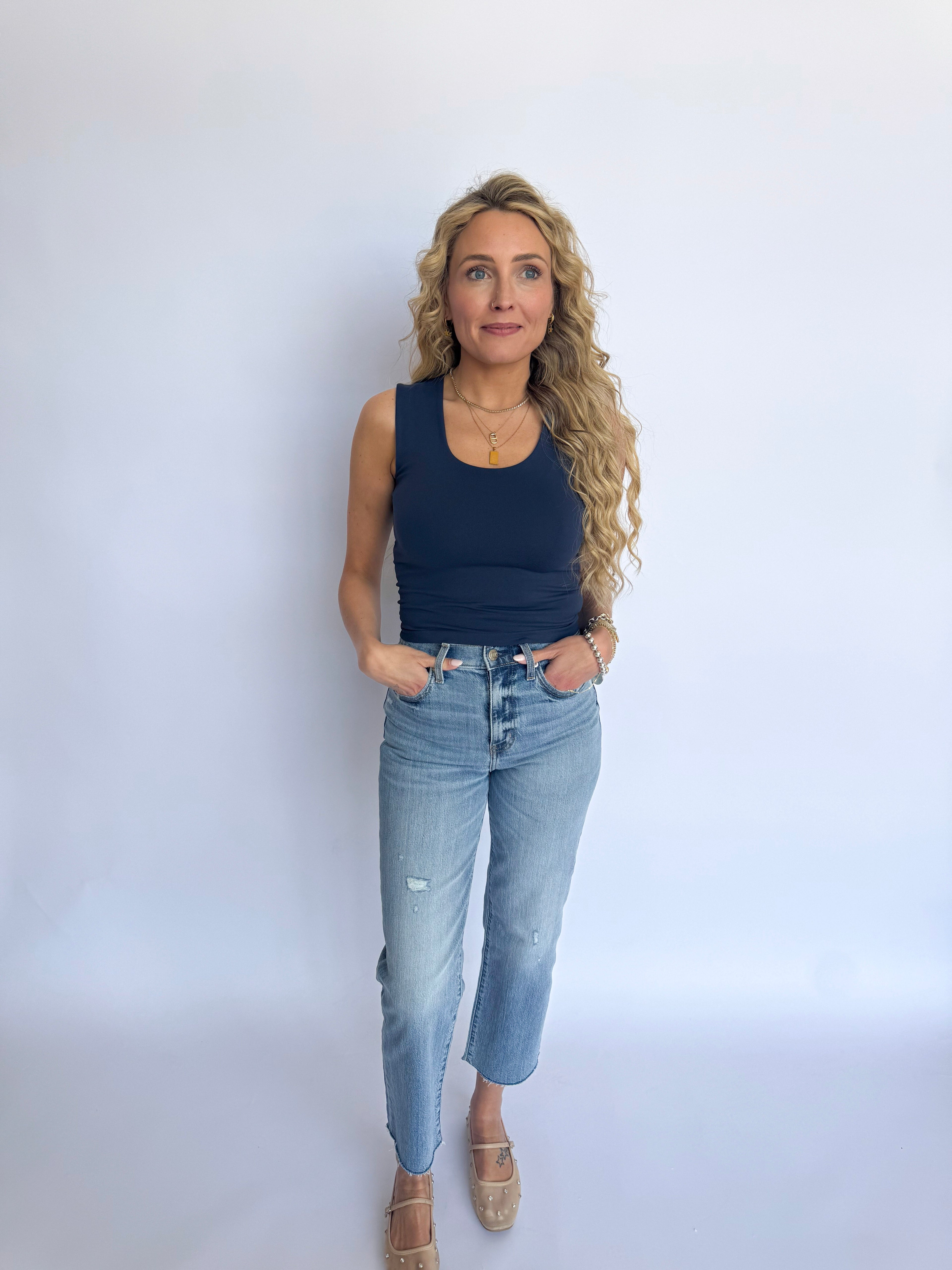 Hattie Double Layered Seamless Top in Prussian Blue