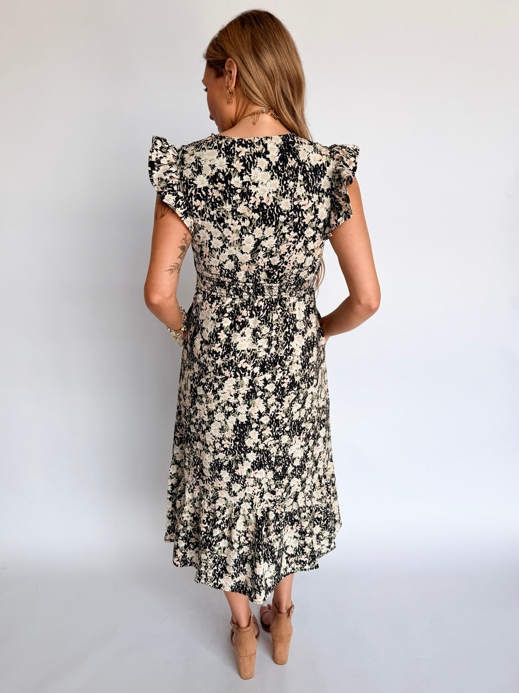 Painted Fields V Neck Midi Dress