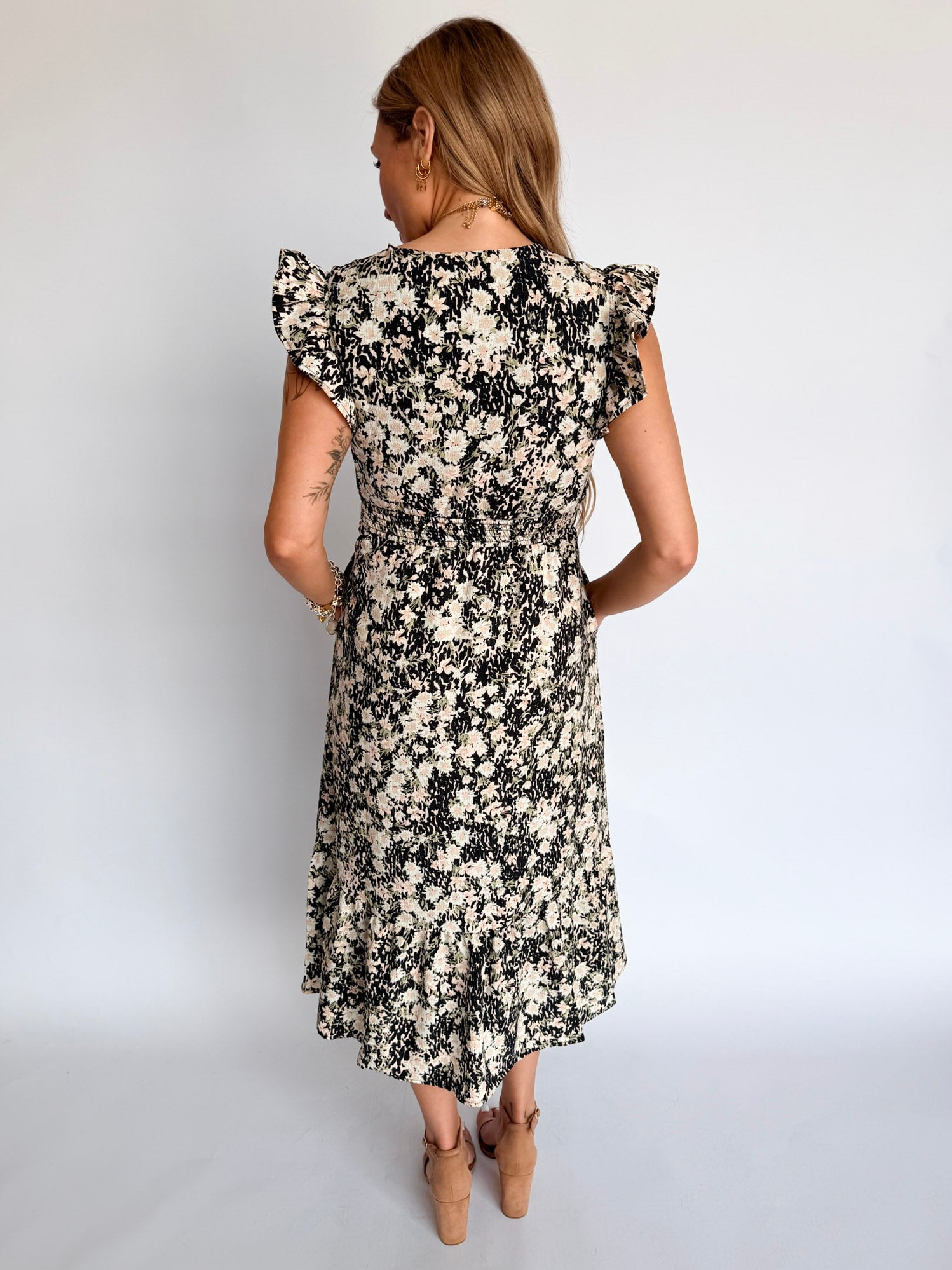 Painted Fields V Neck Midi Dress