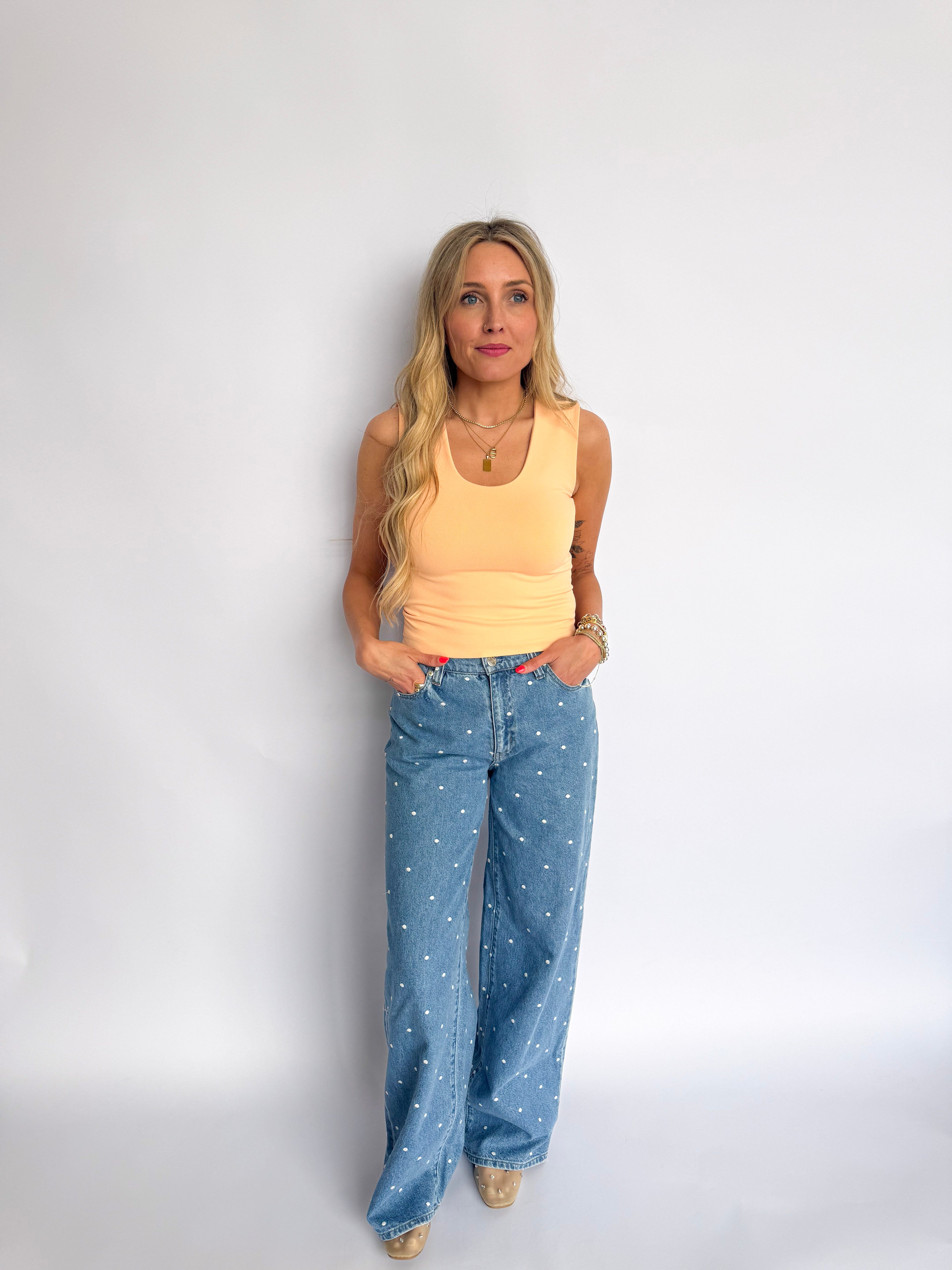 Angela Mid Rise Wide Leg Jeans