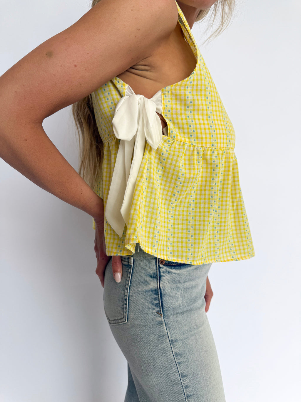 Dorinda Peplum Top in Yellow