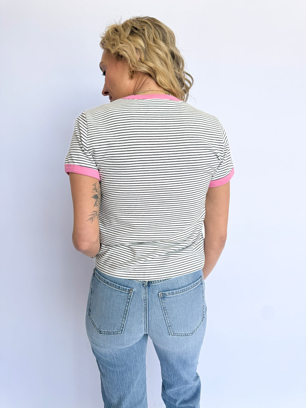 Florence Striped Knit Tee in Off White + Black