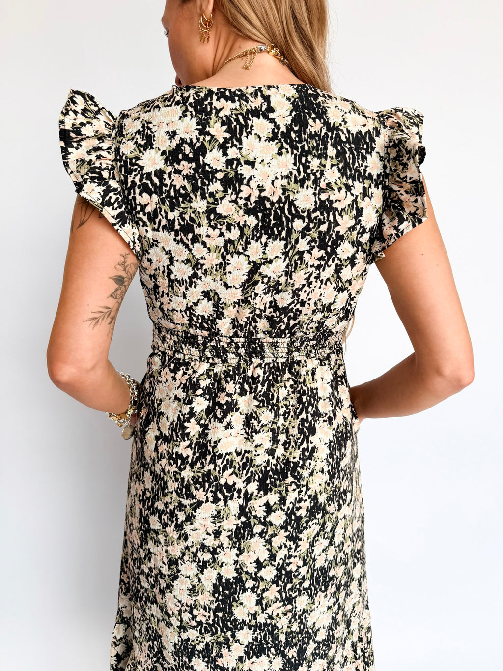 Painted Fields V Neck Midi Dress