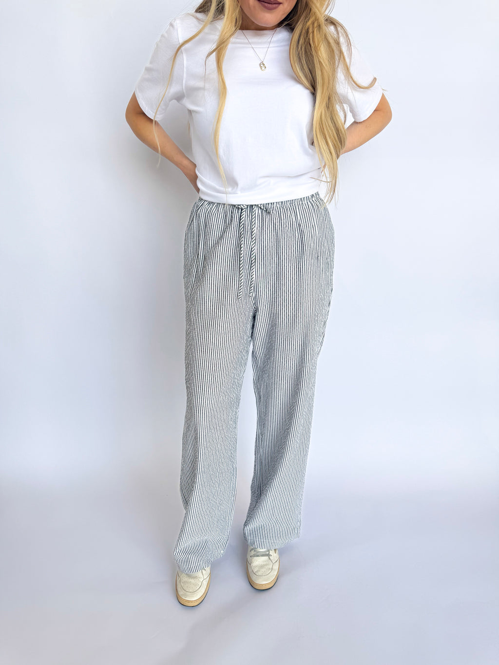 Maelynn Striped Wide Leg Pants in Black