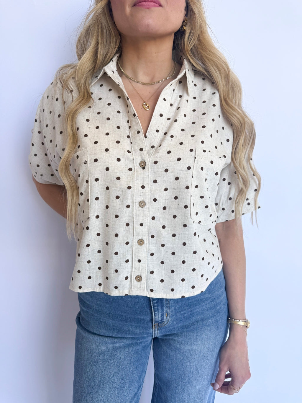 Kyla Polka Dot Button Up Top