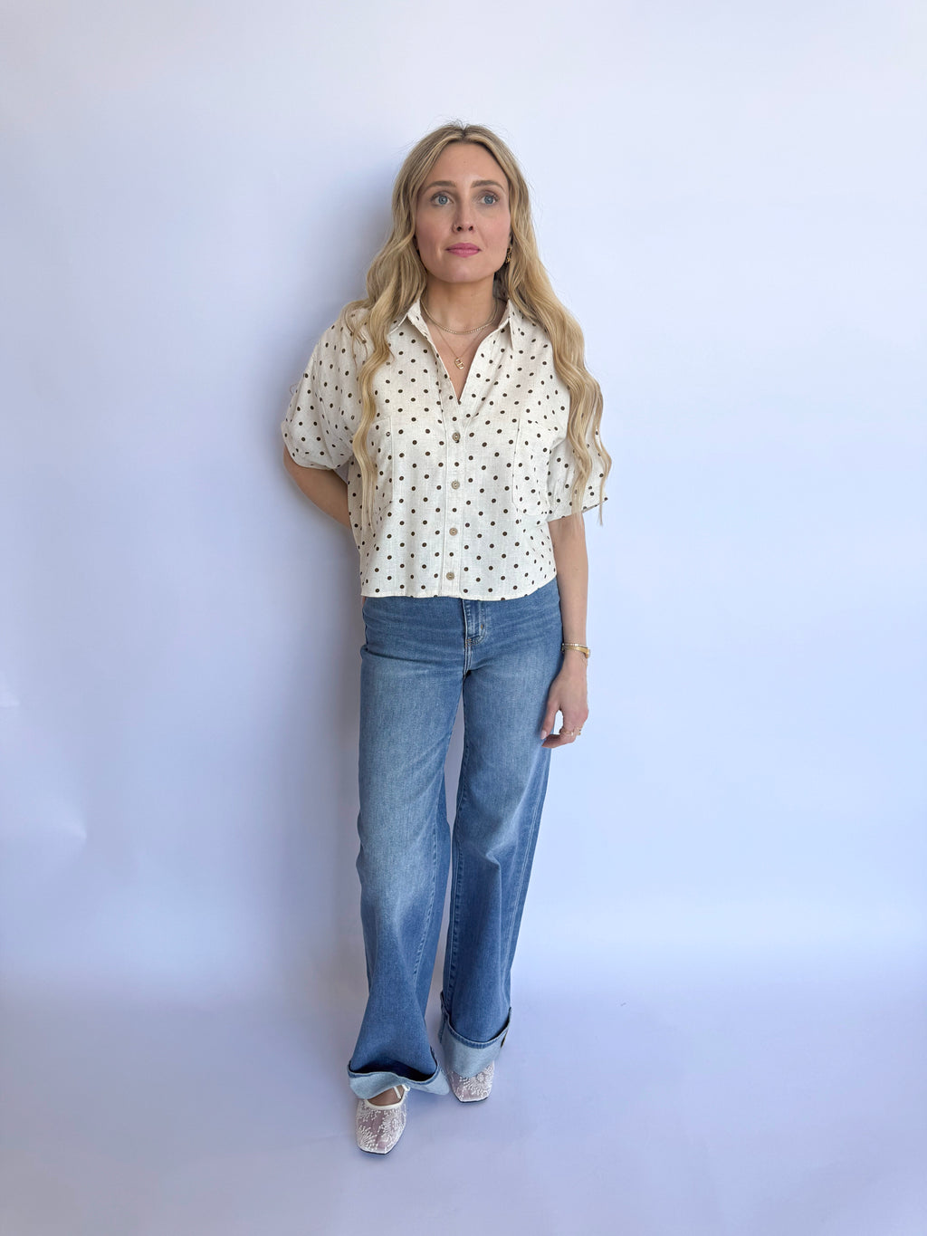 Kyla Polka Dot Button Up Top