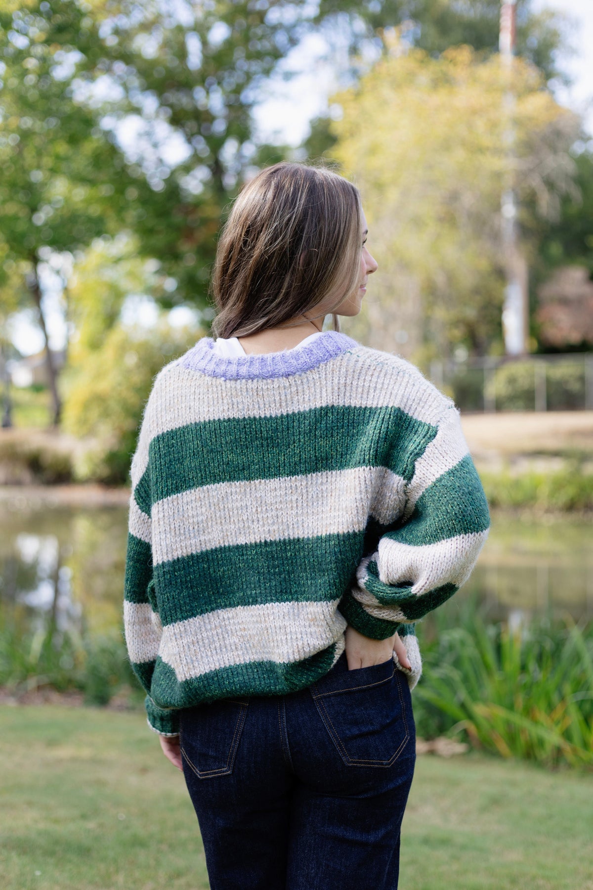 Alina Oversized Stripe Sweater in Green