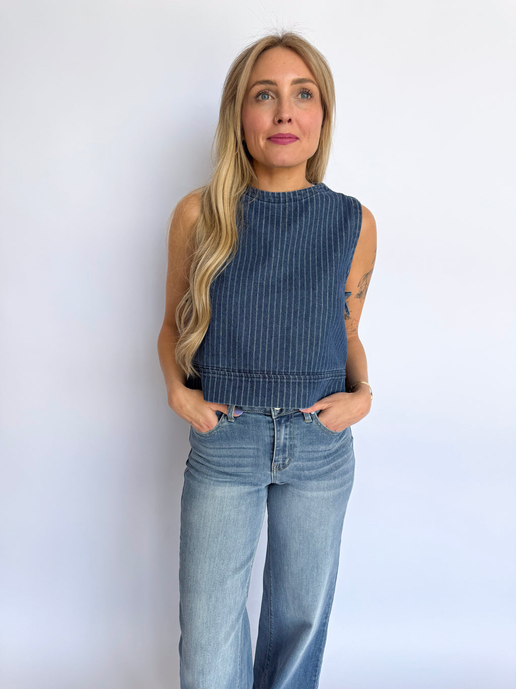 Monelle Pinstripe Denim Top