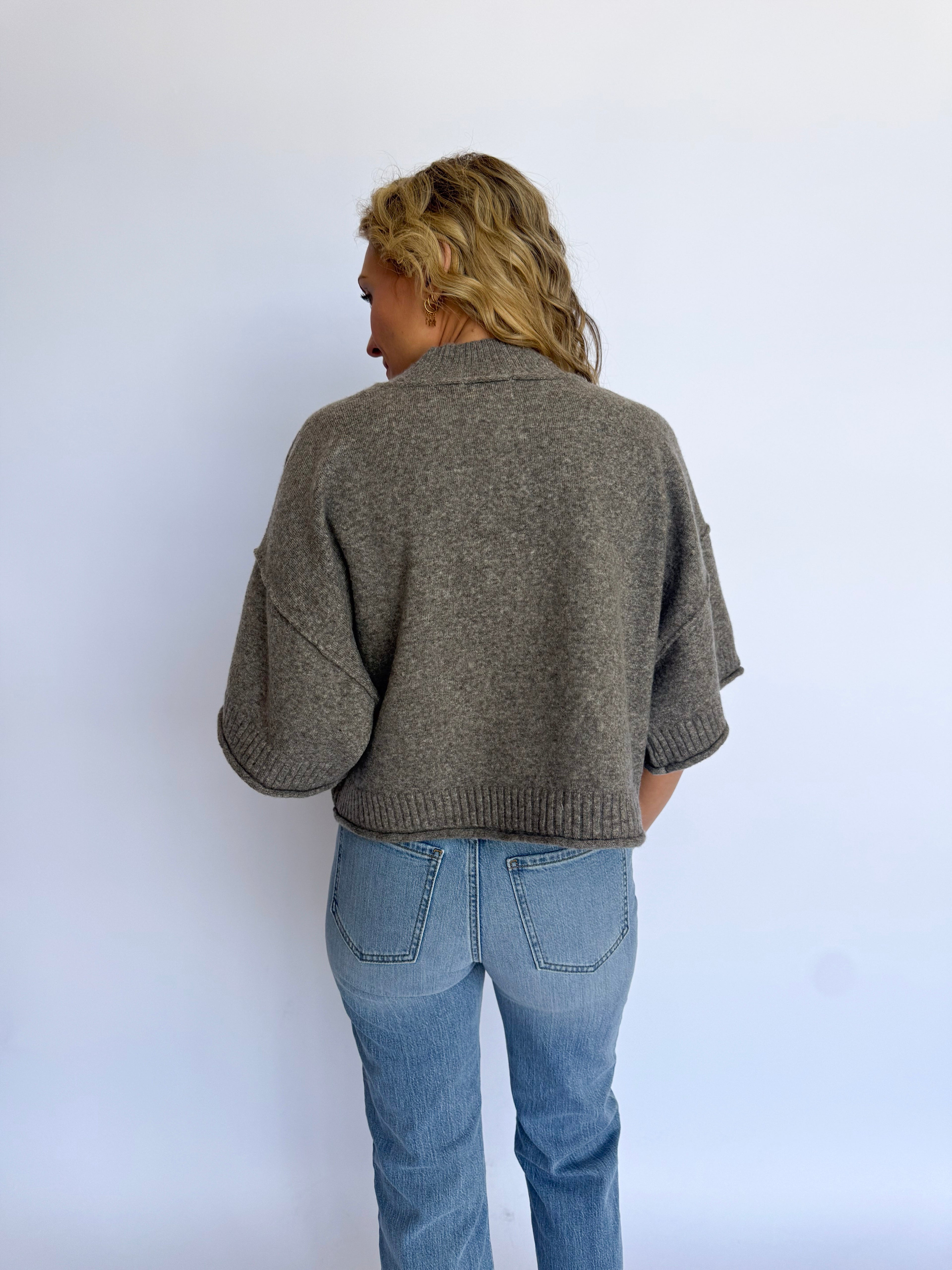 Lilou Mock Neck Short Sleeve Sweater in Charcoal Brown