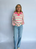 Eisley Collared Stripe Sweater in Pink Grey