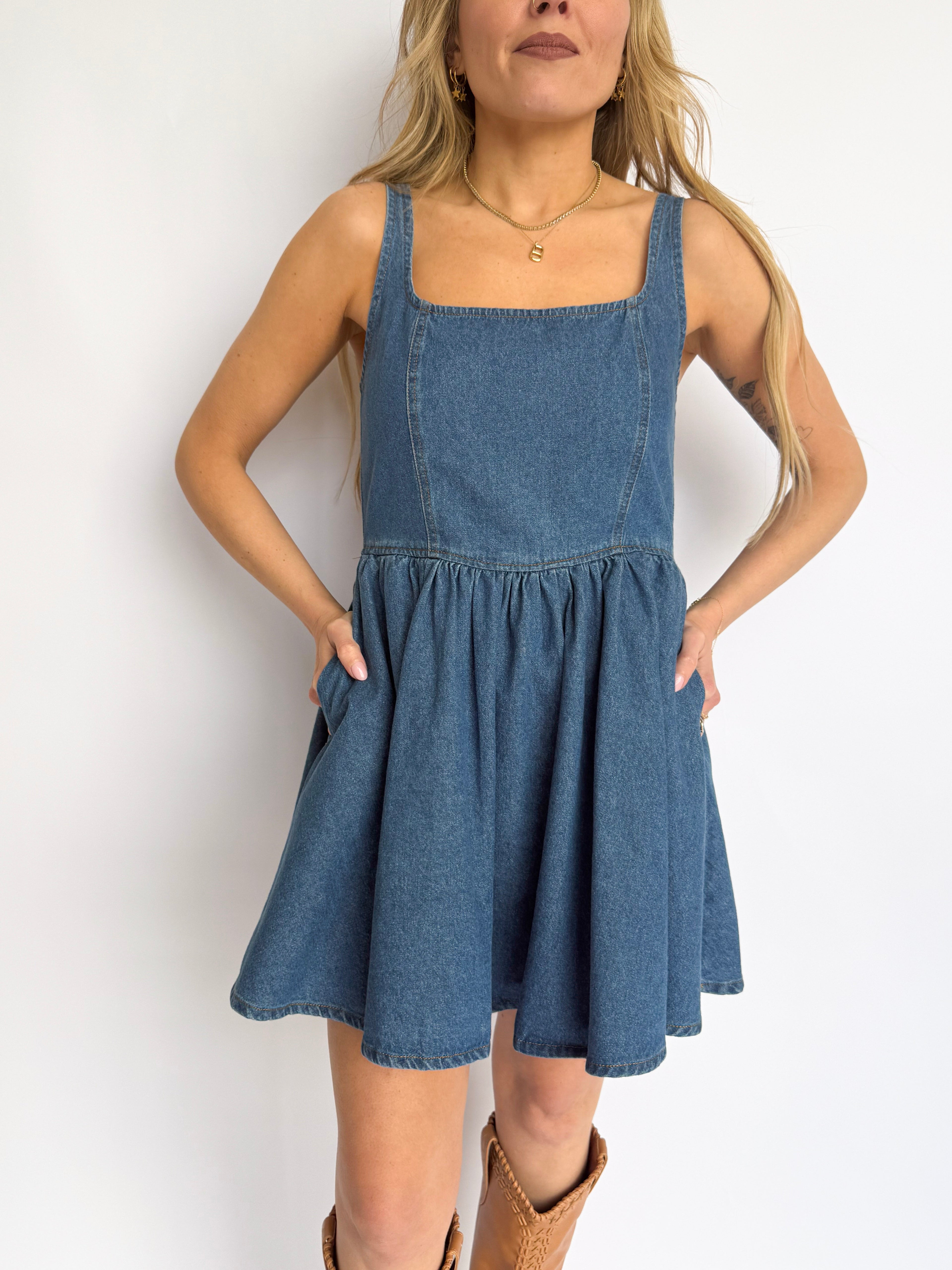 Jianna Scoop Neck Denim Mini Dress