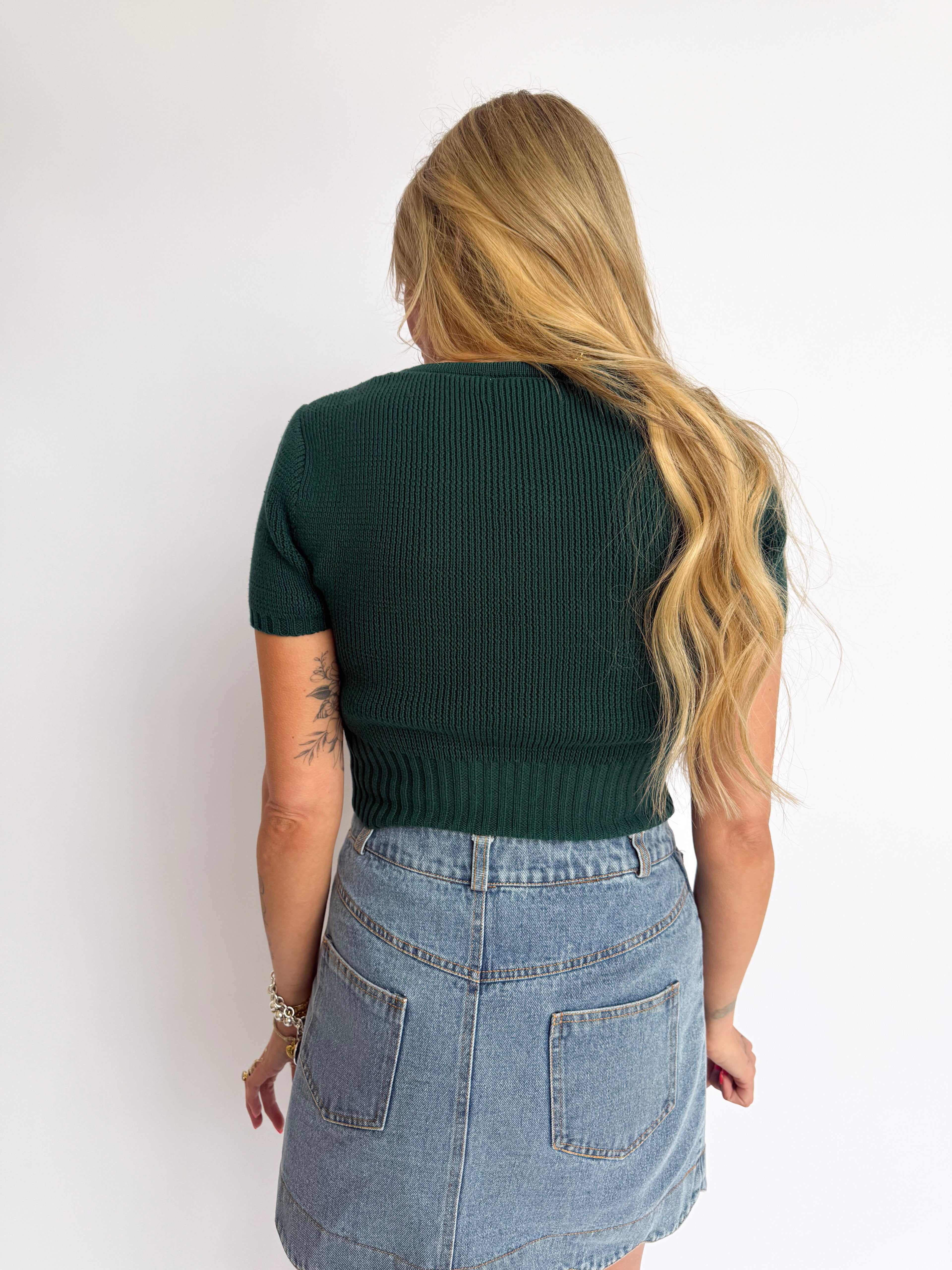 Adara Scoop Neck Knit Top in Pine Green