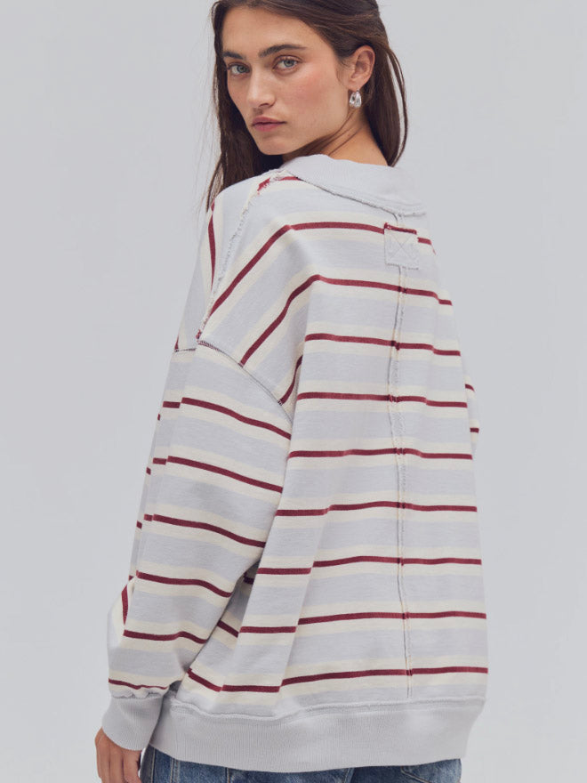 Palm Springs Striped Pullover - Washed Blue Combo