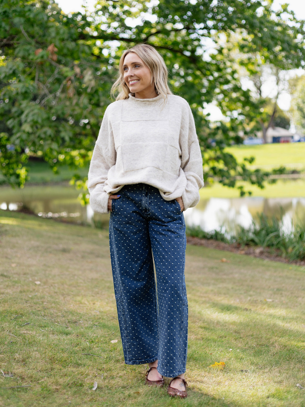 Scottie Polka Dot Barrel Jeans