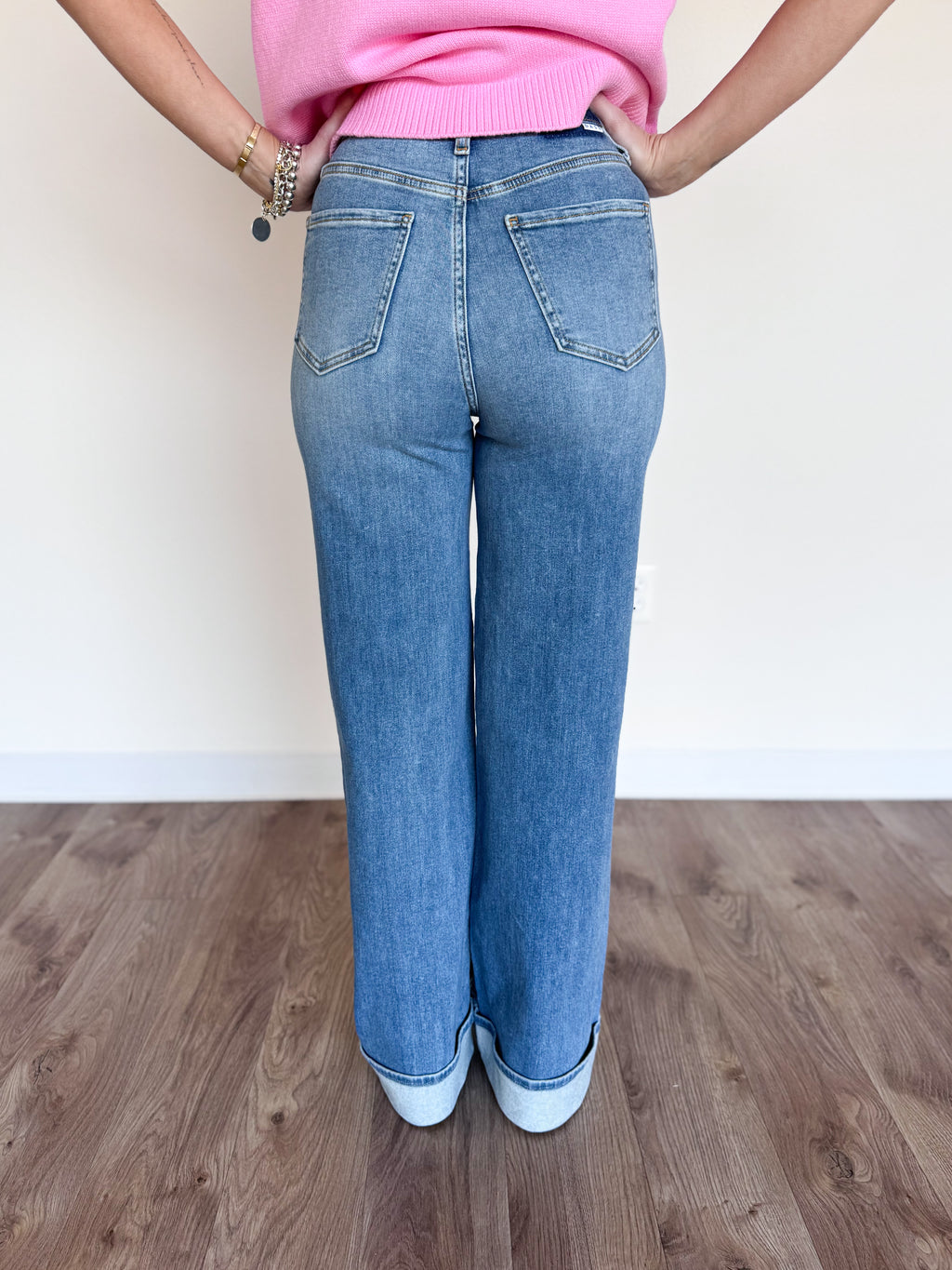 Kai High Rise Wide Leg Cuff Jeans