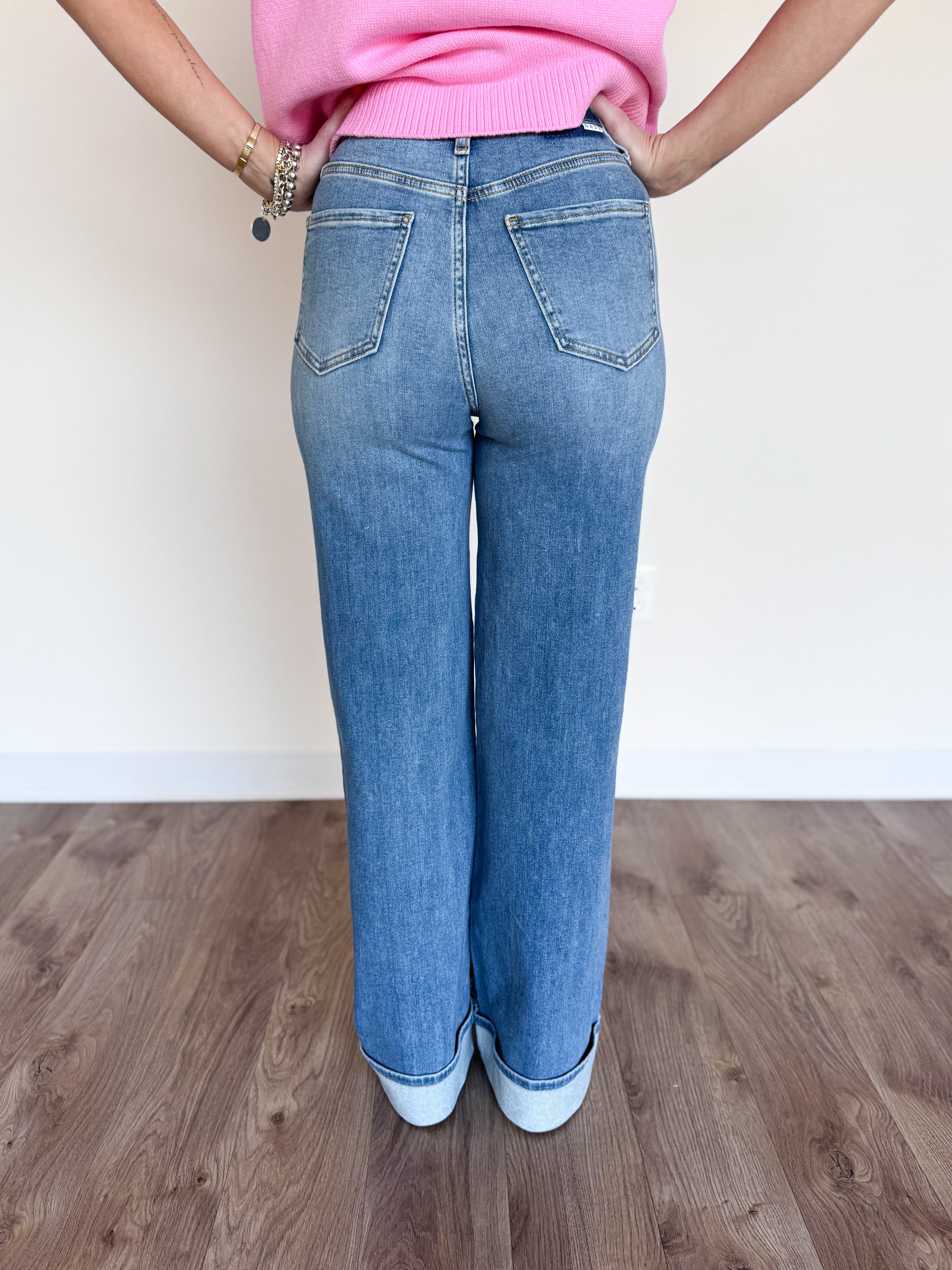 Kai High Rise Wide Leg Cuff Jeans