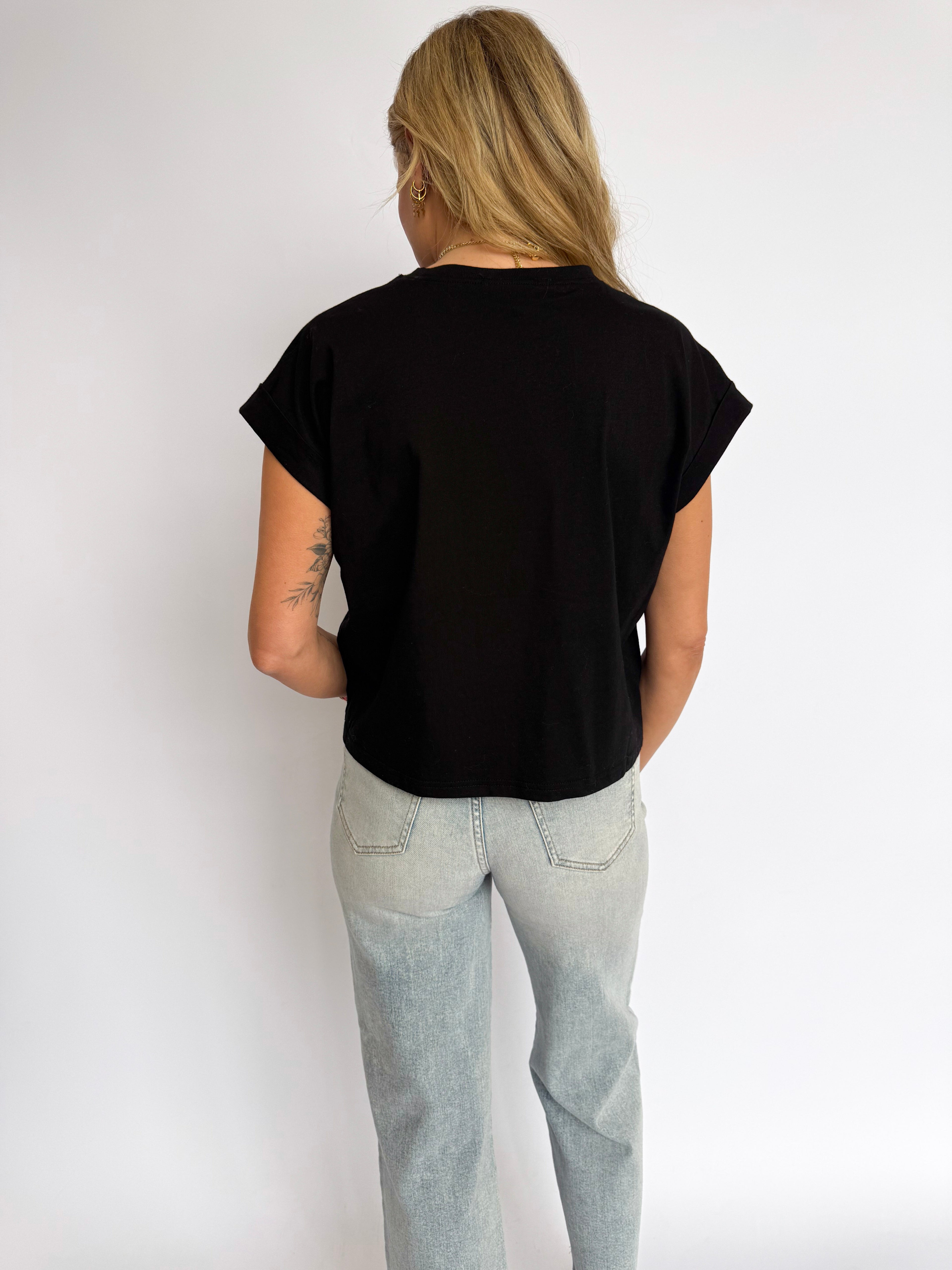 Elsin Cuffed Sleeve Top in Black