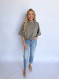 Lilou Mock Neck Short Sleeve Sweater in Charcoal Brown